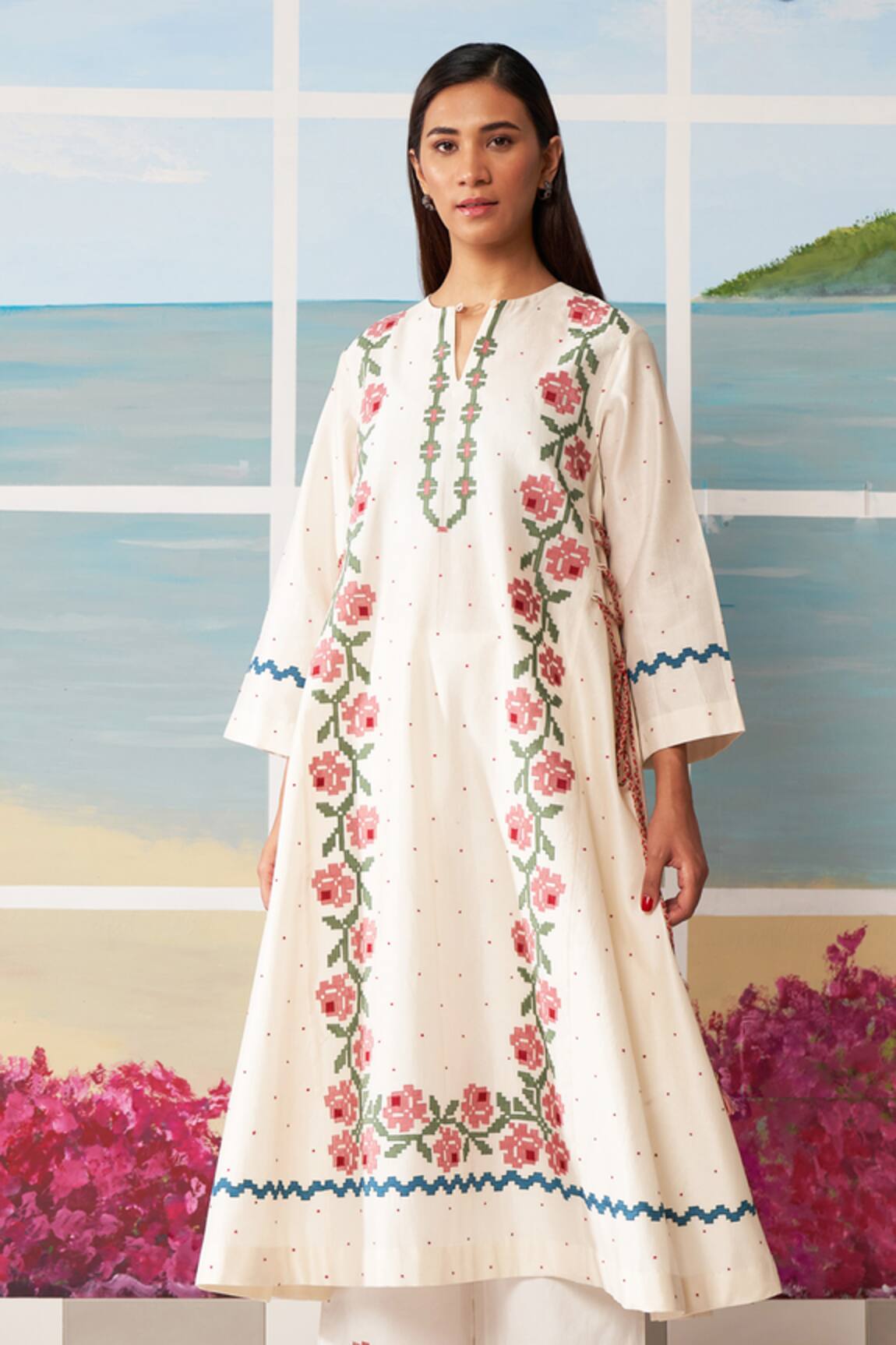 Ikai Chanderi Rose Pattern Kurta