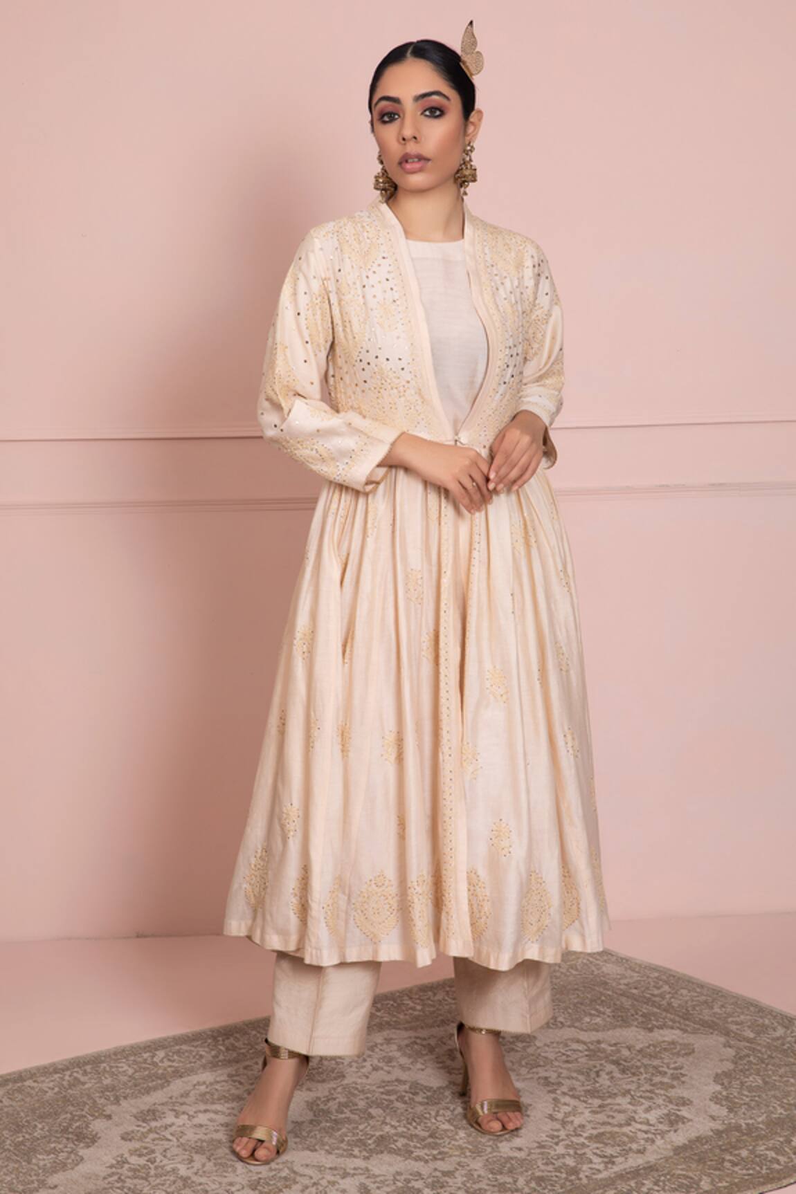 Ruh Clothing Chikankari Chanderi Anarkali Jacket Set