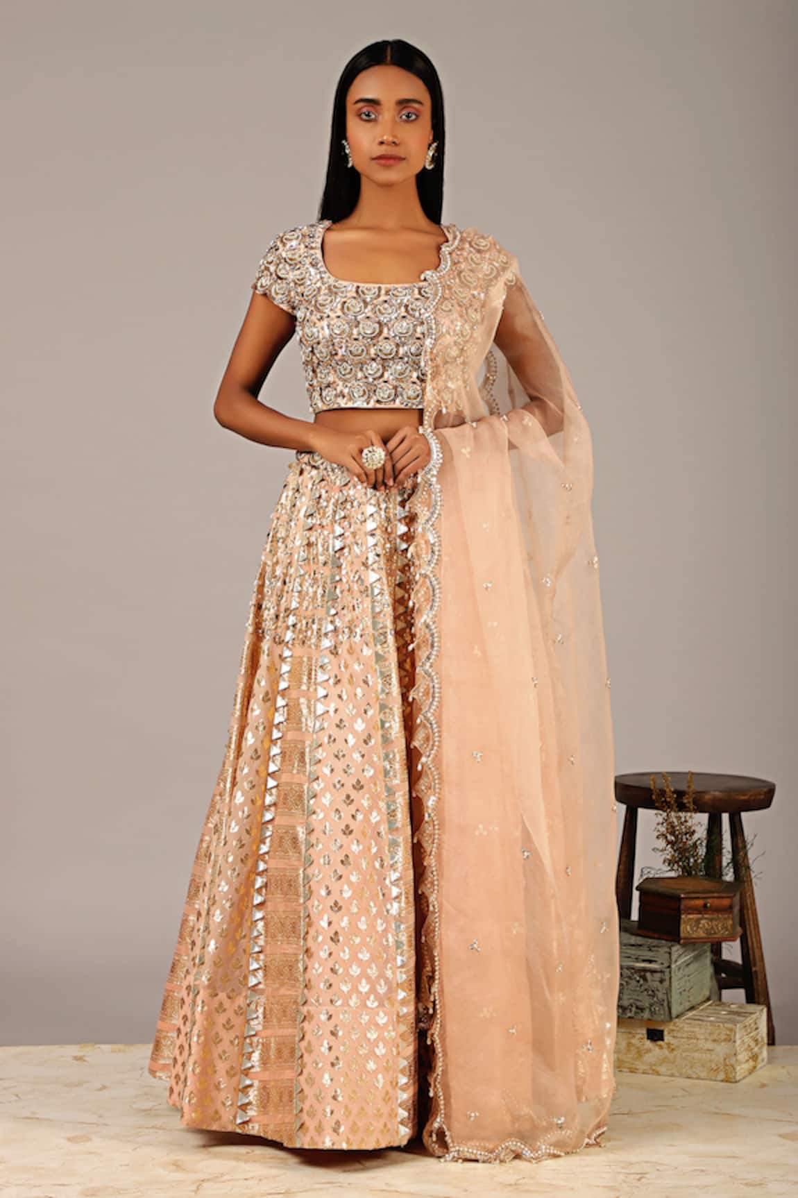 NIDHIKA SHEKHAR Silk Chanderi Brocade Lehenga Set 