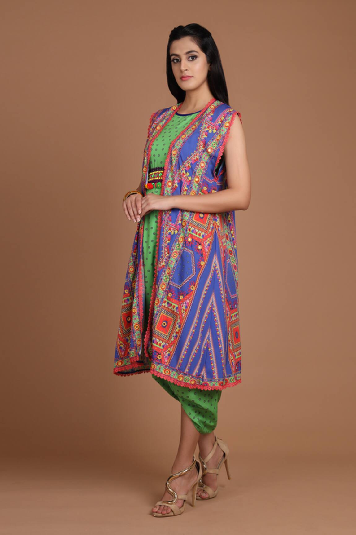 Preeti S Kapoor Printed Draped Dress with Cape