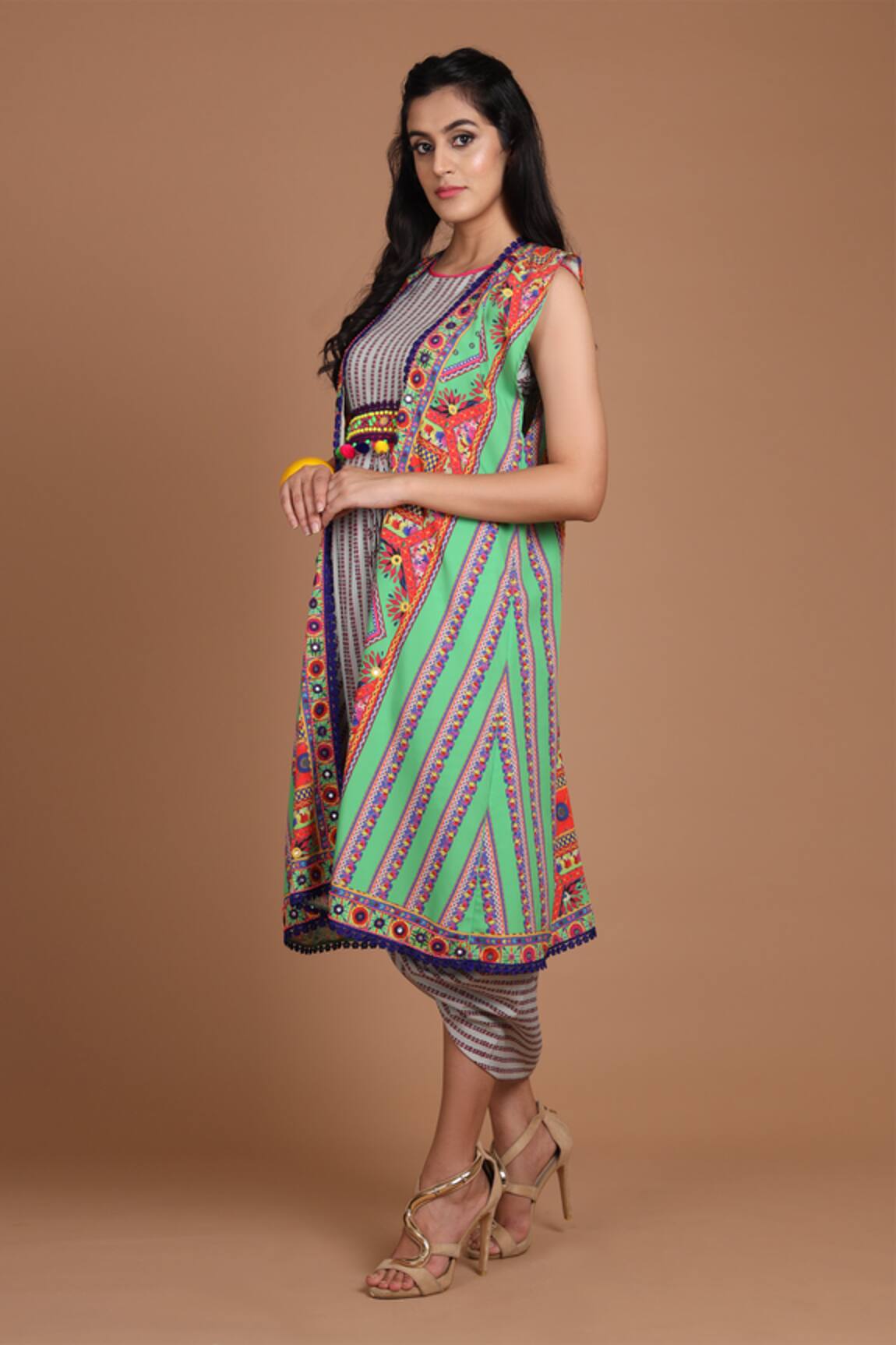 Preeti S Kapoor Printed Draped Dress with Cape