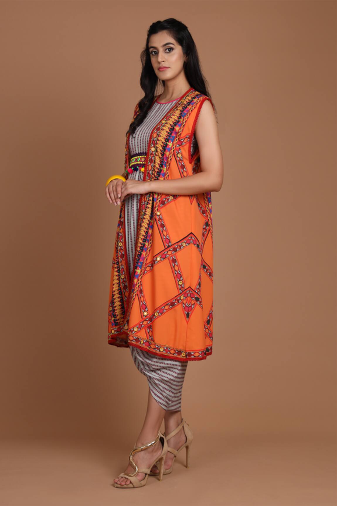 Preeti S Kapoor Printed Draped Dress with Cape