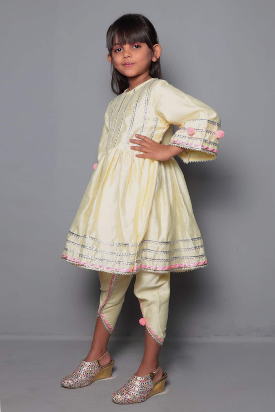 Maaikid Embroidered Chanderi Kurta & Dhoti Pant Set