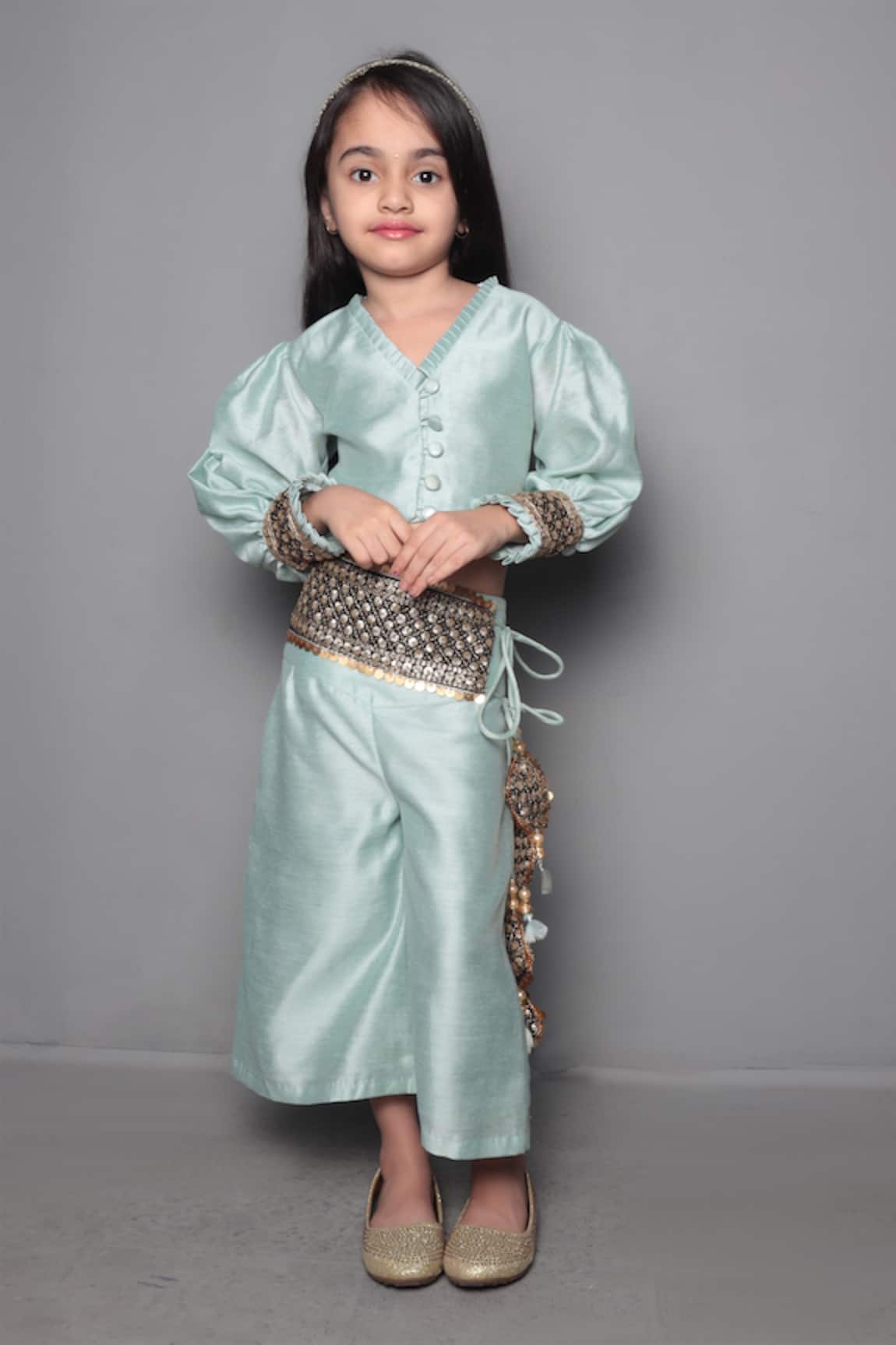 Maaikid Embroidered Green Palazzo Set