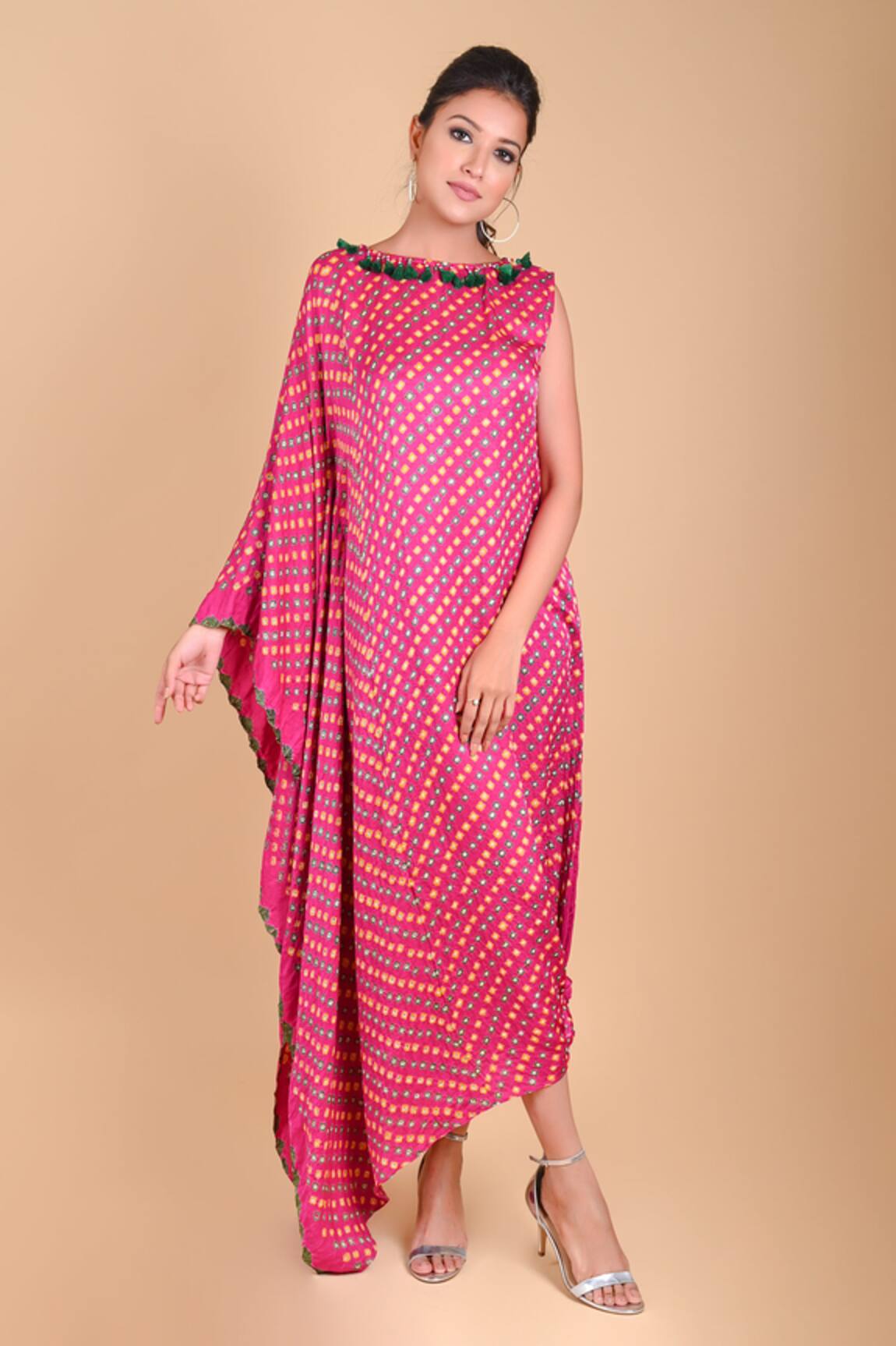 Dyelogue Draped Gajji Silk Bandhani Dress