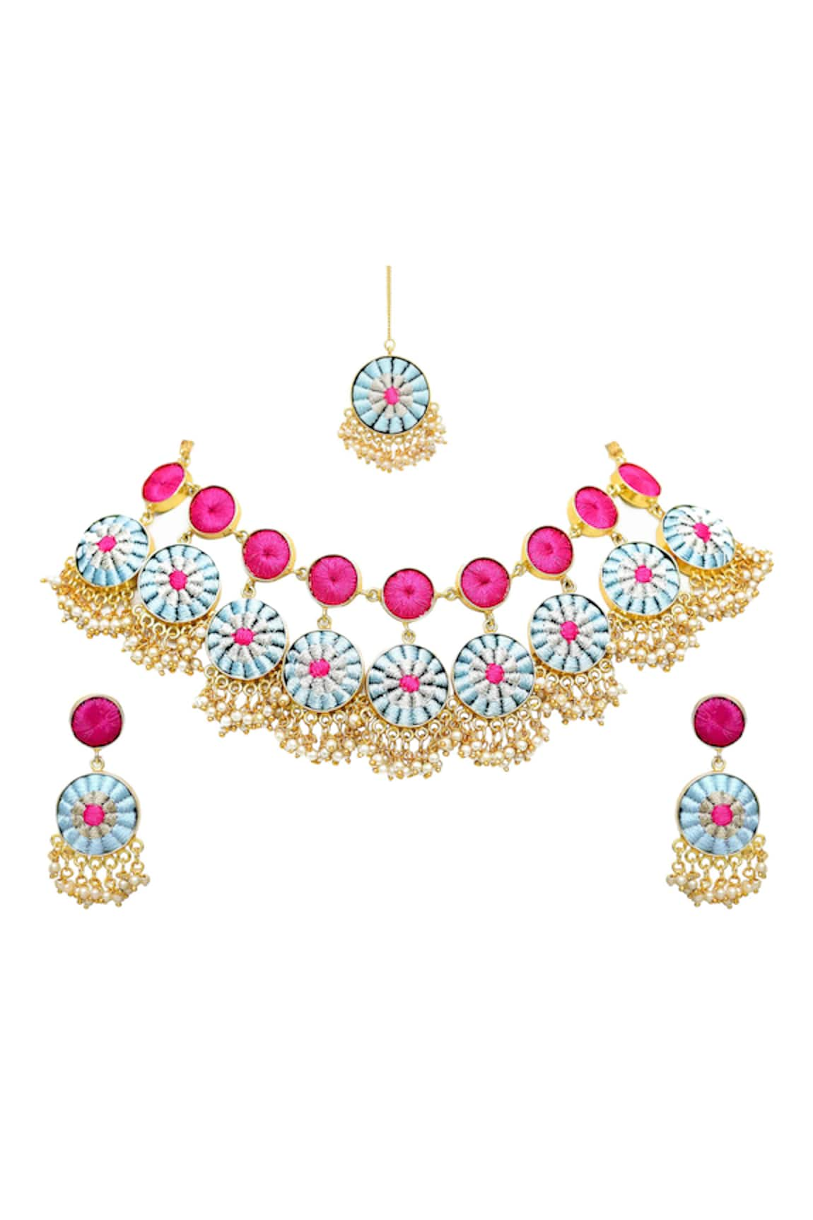 BAUBLE BAZAAR Silk Hand Embroidered Layered Choker Set