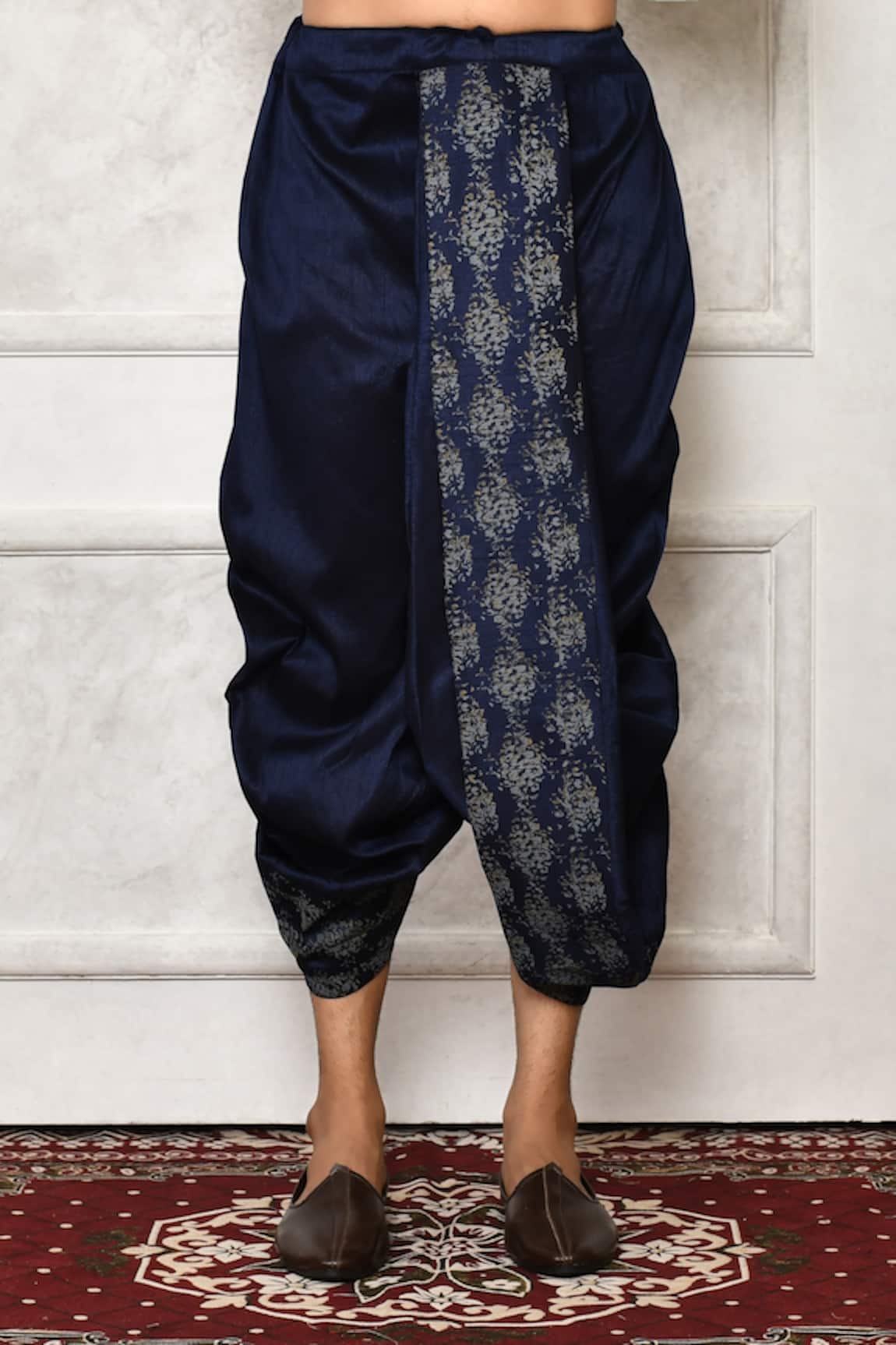 Black hand block printed asymmetrical kurta with dhoti pants - set of two  by Jalpa Shah | The Secret Label