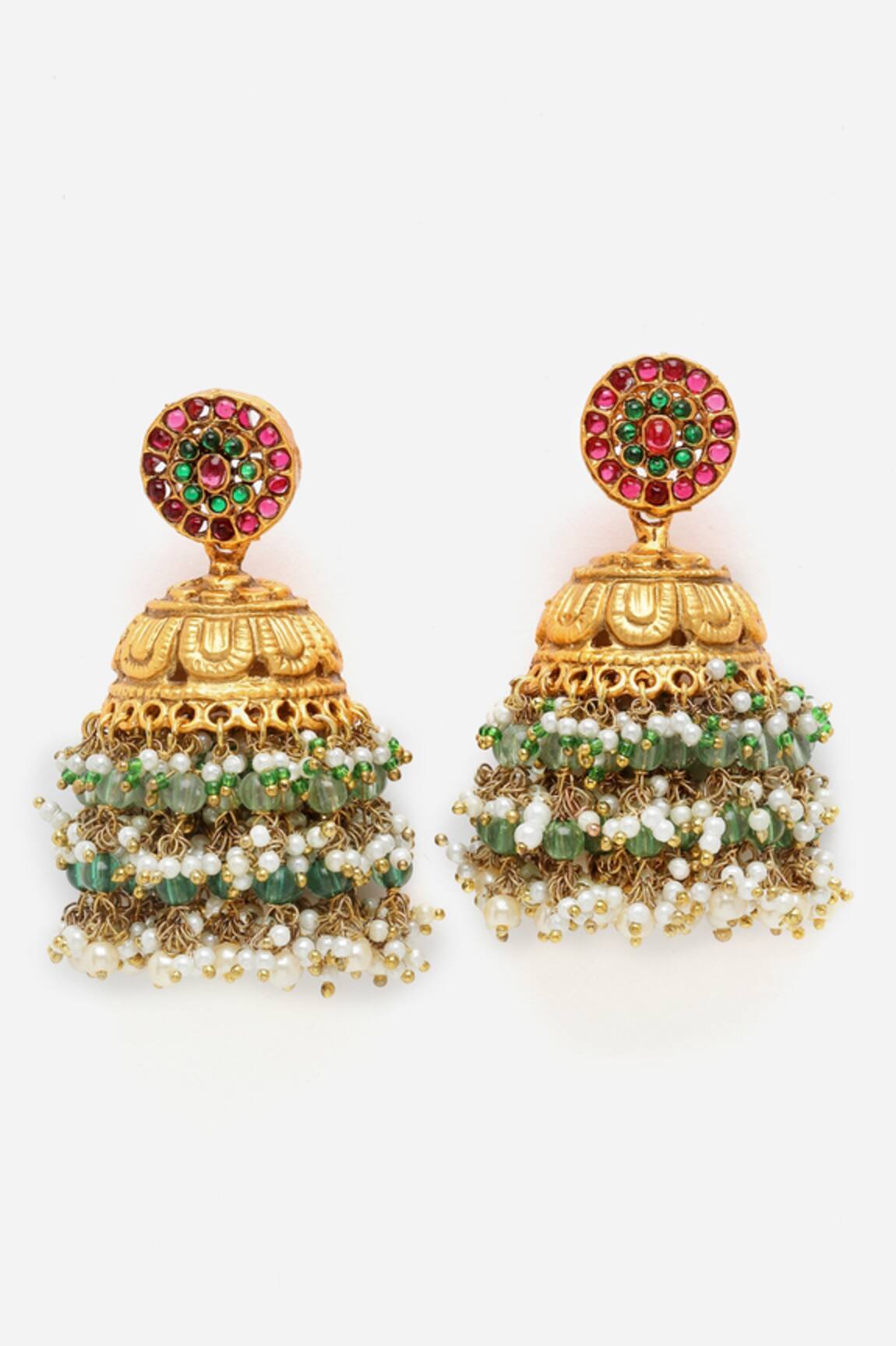 Dugran By Dugristyle Bead Drop Layered Jhumkis 