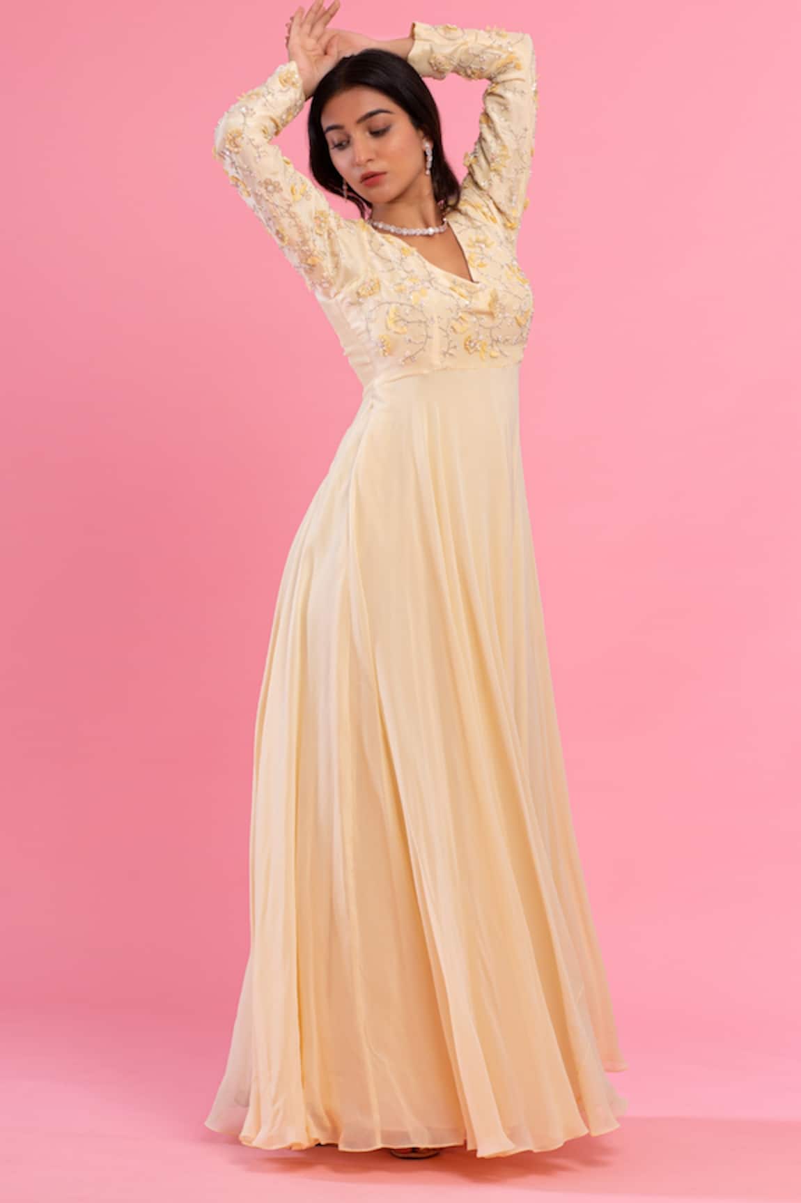 PIRI INDIA Hand Embroidered & Flared Gown