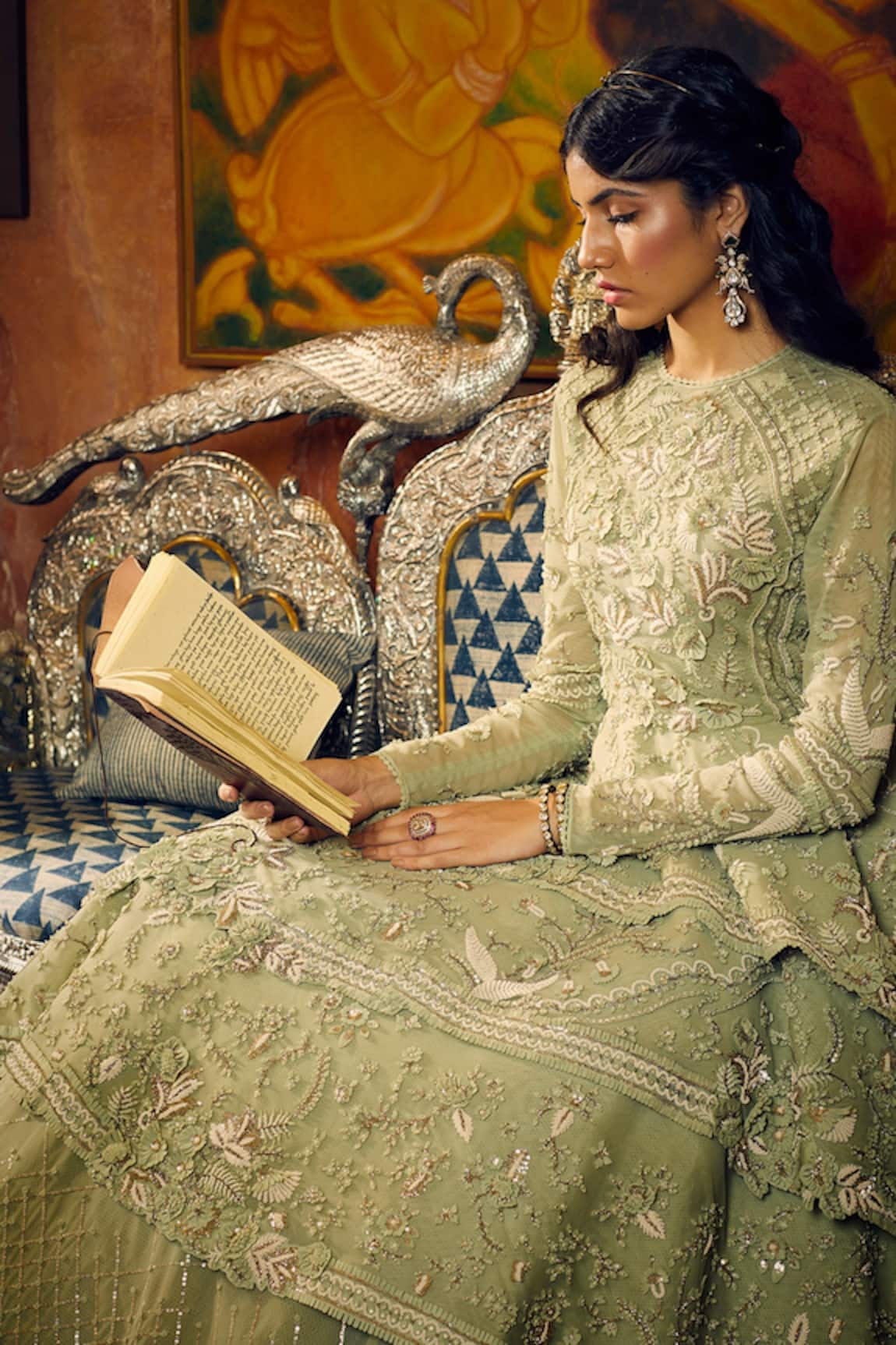 Light Green Net Zari Embroidered Indowestern Gown  Indowestern gowns  Eastern dresses Gowns