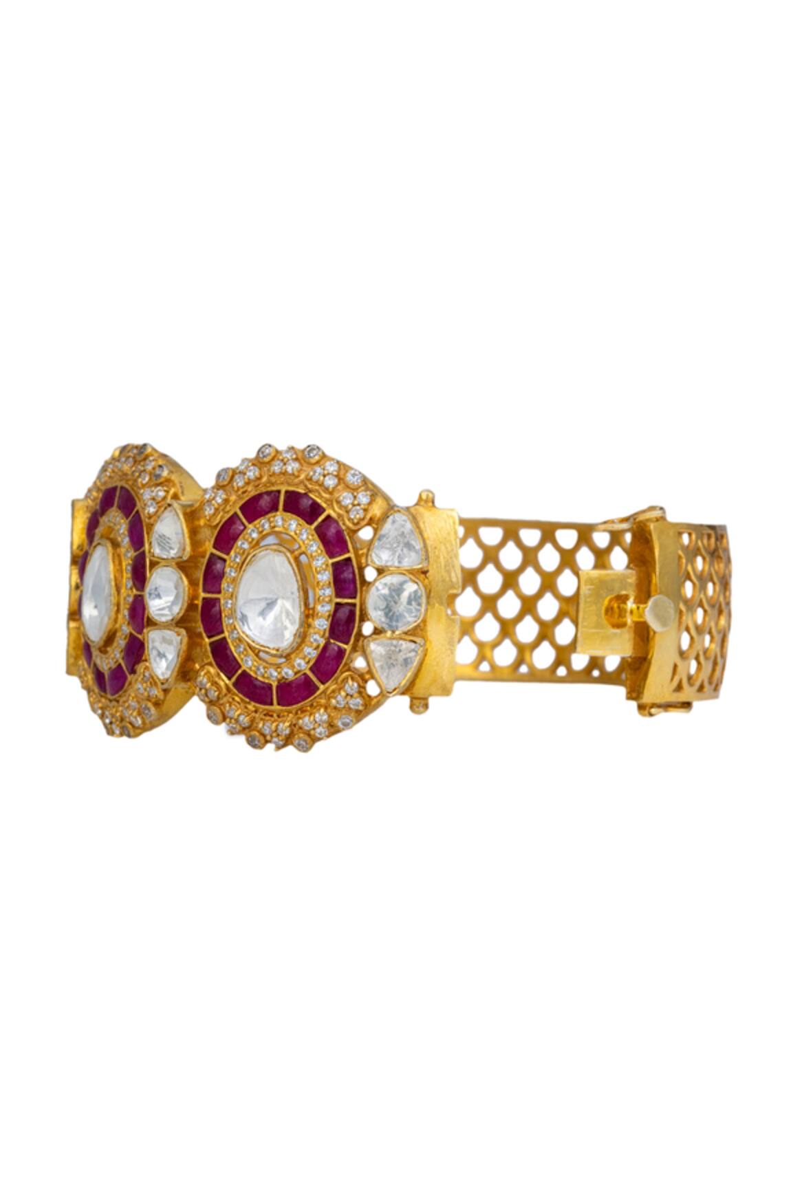 Osvag India Gold & Red Stone Embellished Kada