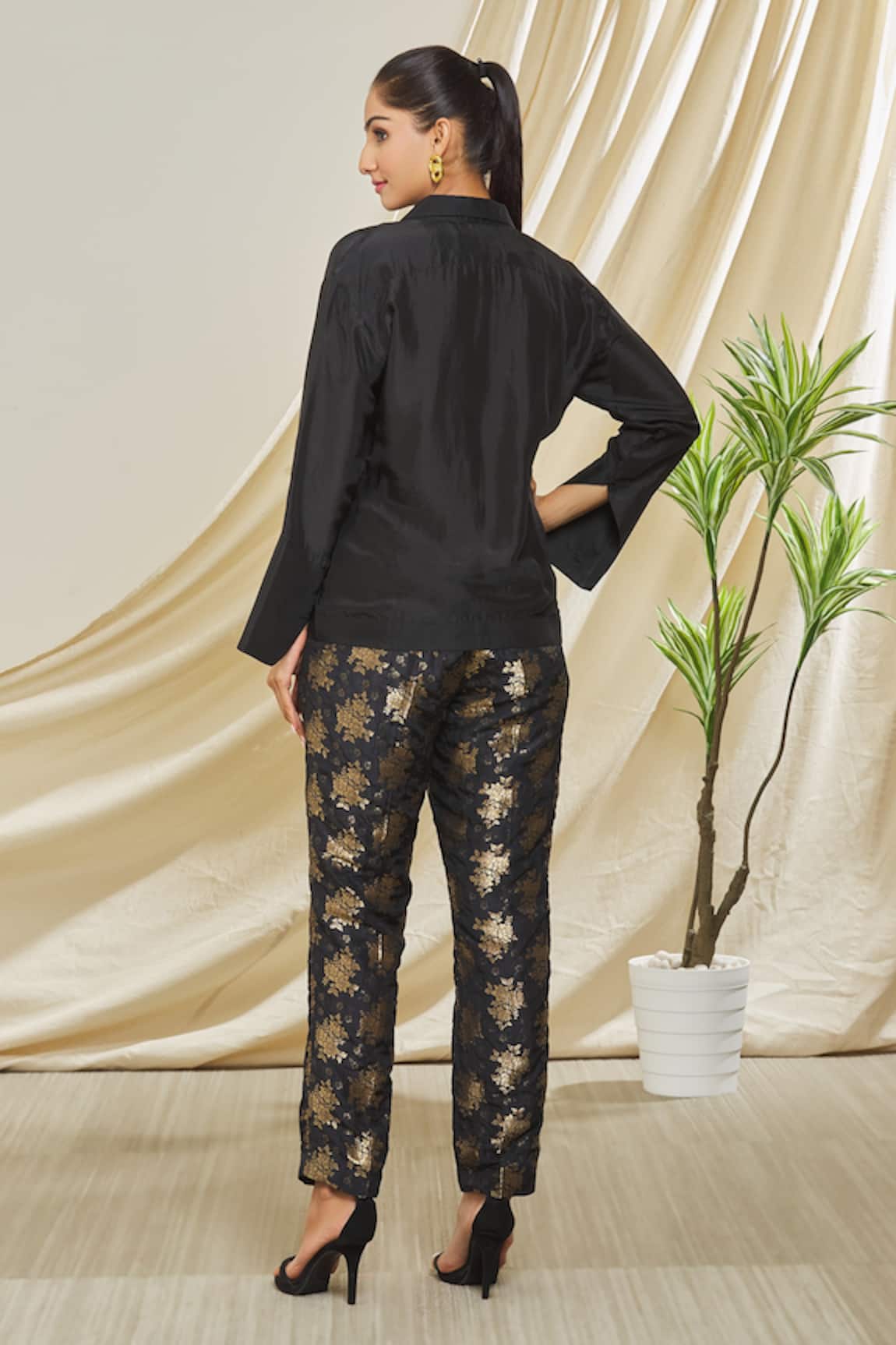 Buy Black brocade pants -Designer Wear - Ensemble