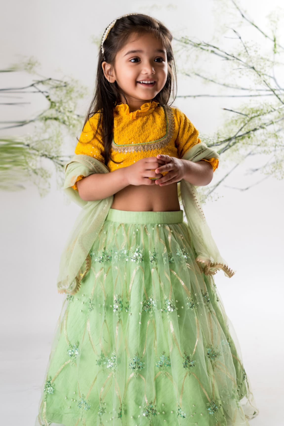 Lil Angels Sequins Embroidered Blouse Lehenga Set