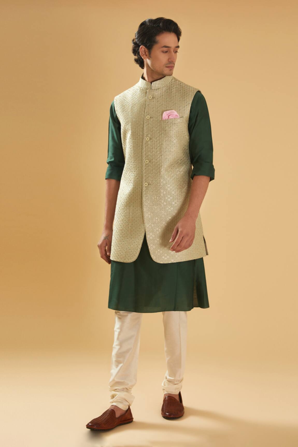 Raghavendra Rathore Blue Raw Silk Sequin Embroidered Nehru Jacket