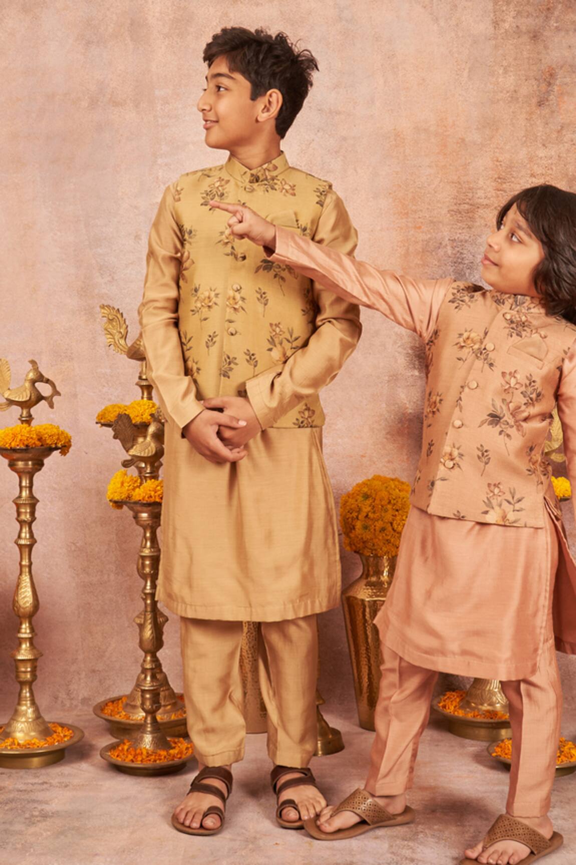 All Boy Couture Floral Printed Kurta Set with Jacket