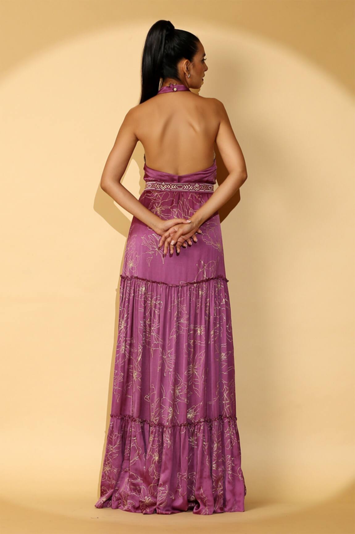 Madder Much - Purple Cupro Modal Lily Floral Print Gown