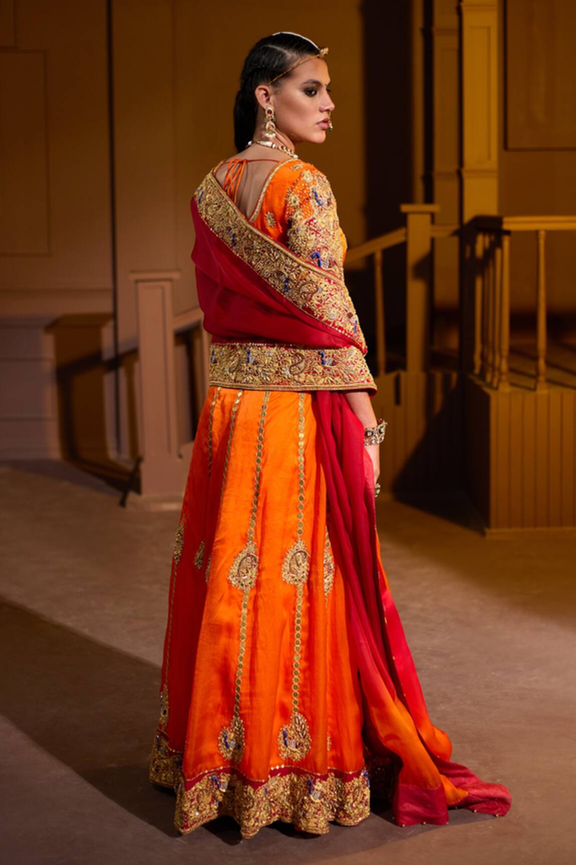 Orange Organza Hand Embellished Lehenga Set Design by PRATIBHA SULTANIA at  Pernia's Pop Up Shop 2024