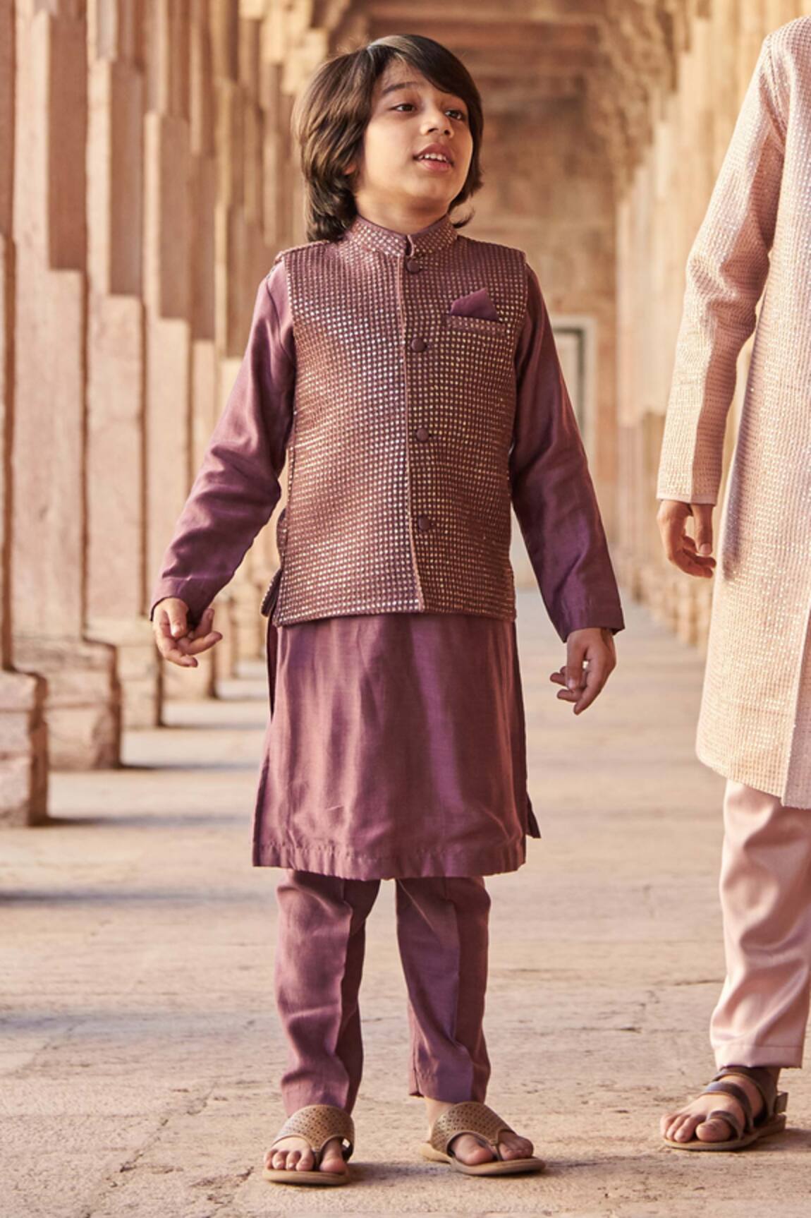 All Boy Couture Maroon Embroidered Bundi Kurta Set