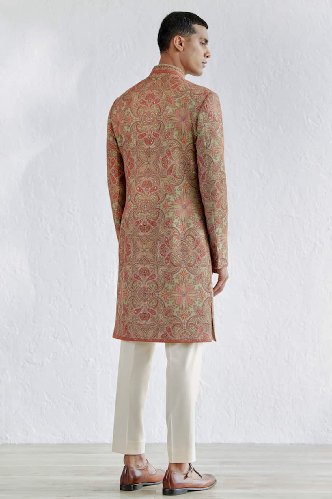 Buy Butterscotch Silk Sherwani with Kurta and Trouser with Stole for Men  Online  Tata CLiQ Luxury