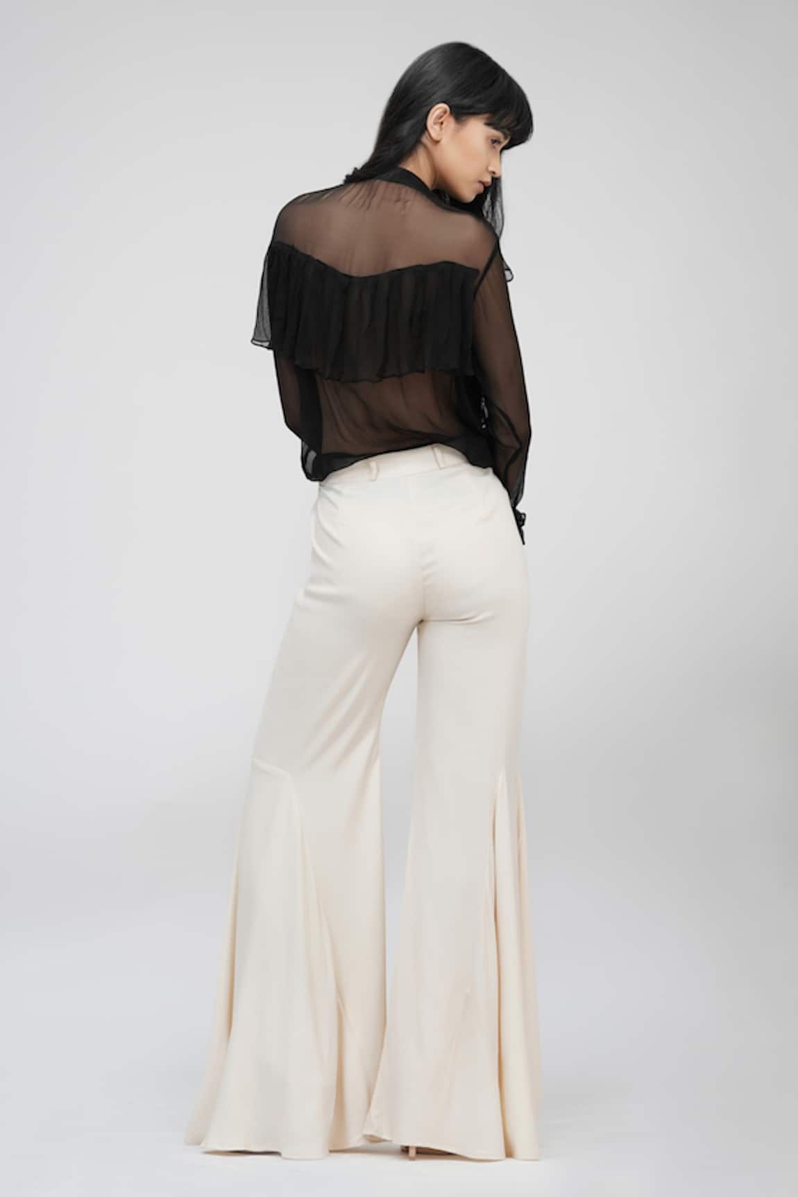 White Embroiered Raw Silk Bell Bottom Trousers TR21113  GulAhmed