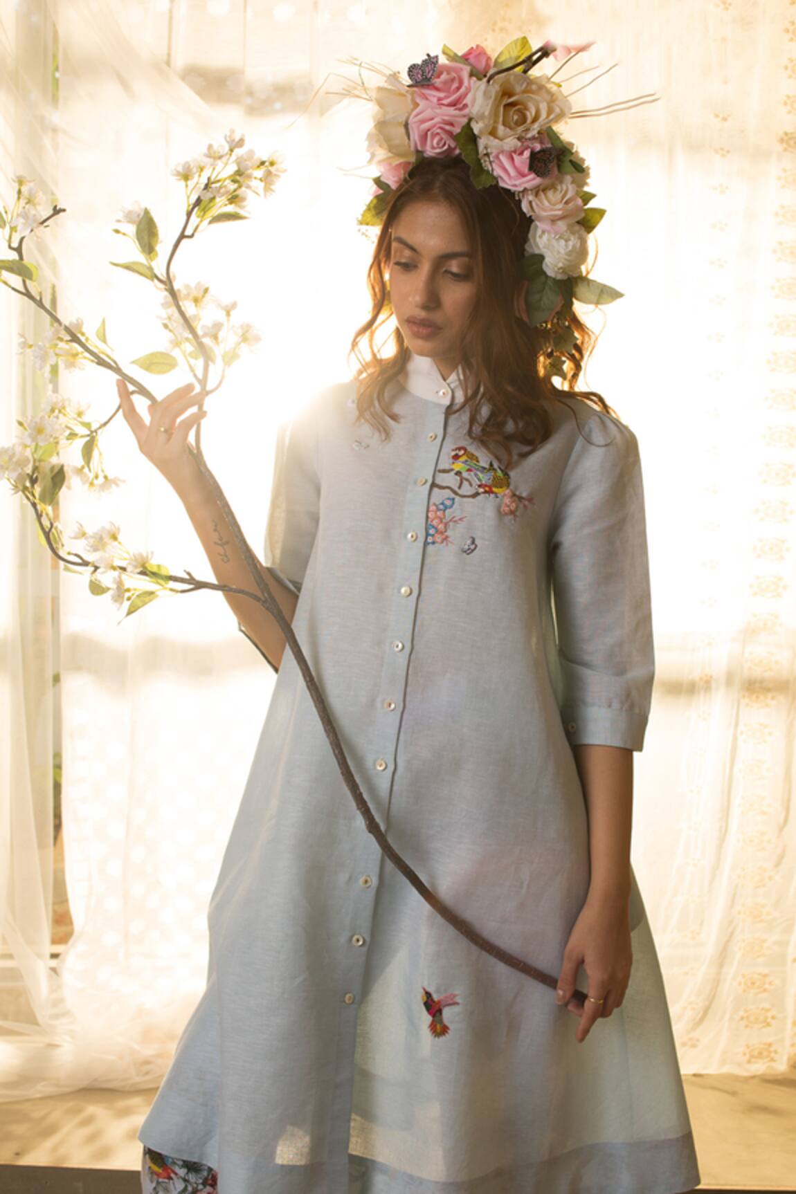 House Of Three Linen Embroidered Tunic