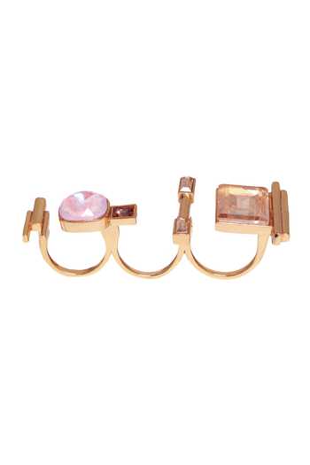 ESME Geometric Pink Stone 3 Finger Ring