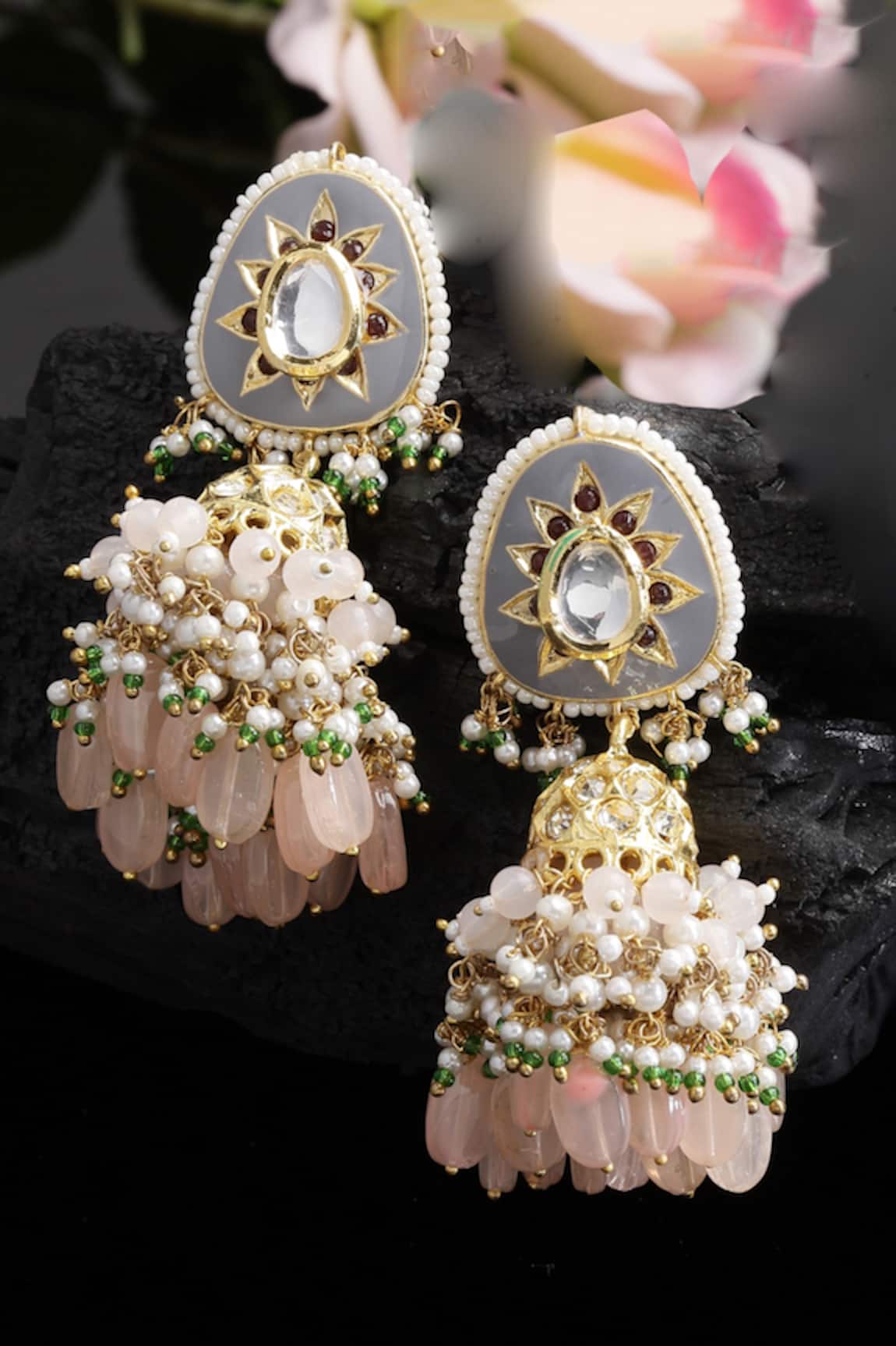 Dugran By Dugristyle Sapphire Bead Drop Jhumkis