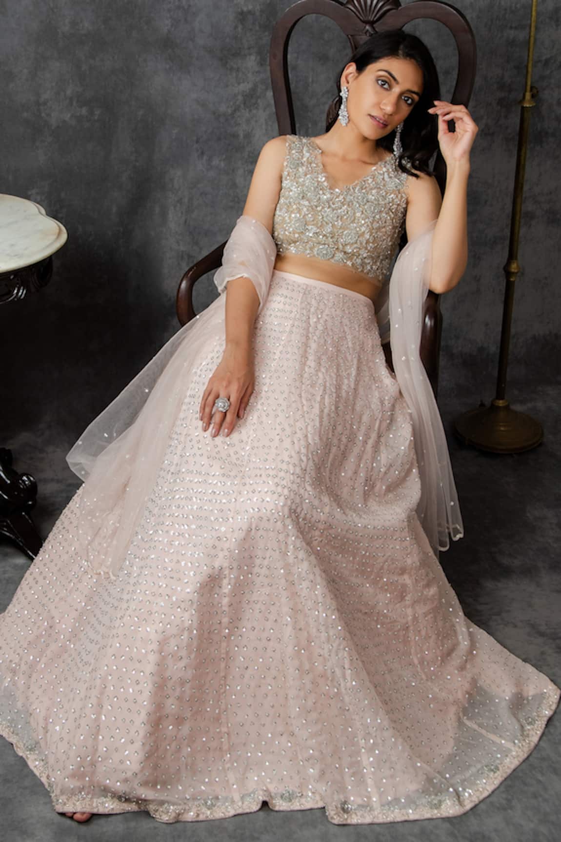 Sunita Bhandari Sequin Embroidered Lehenga Set