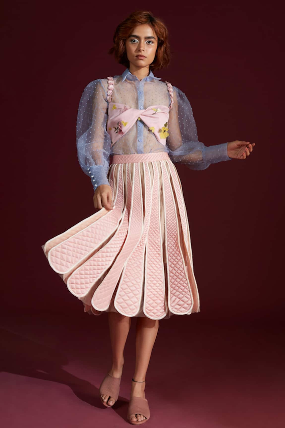 Archana Rao Satin Panelled Petal Skirt