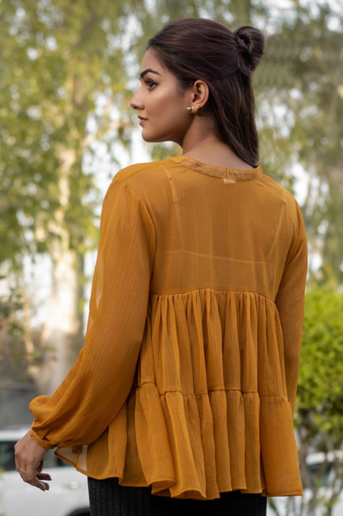 Buy B'Infinite Yellow Chiffon Tiered Top Online | Aza Fashions