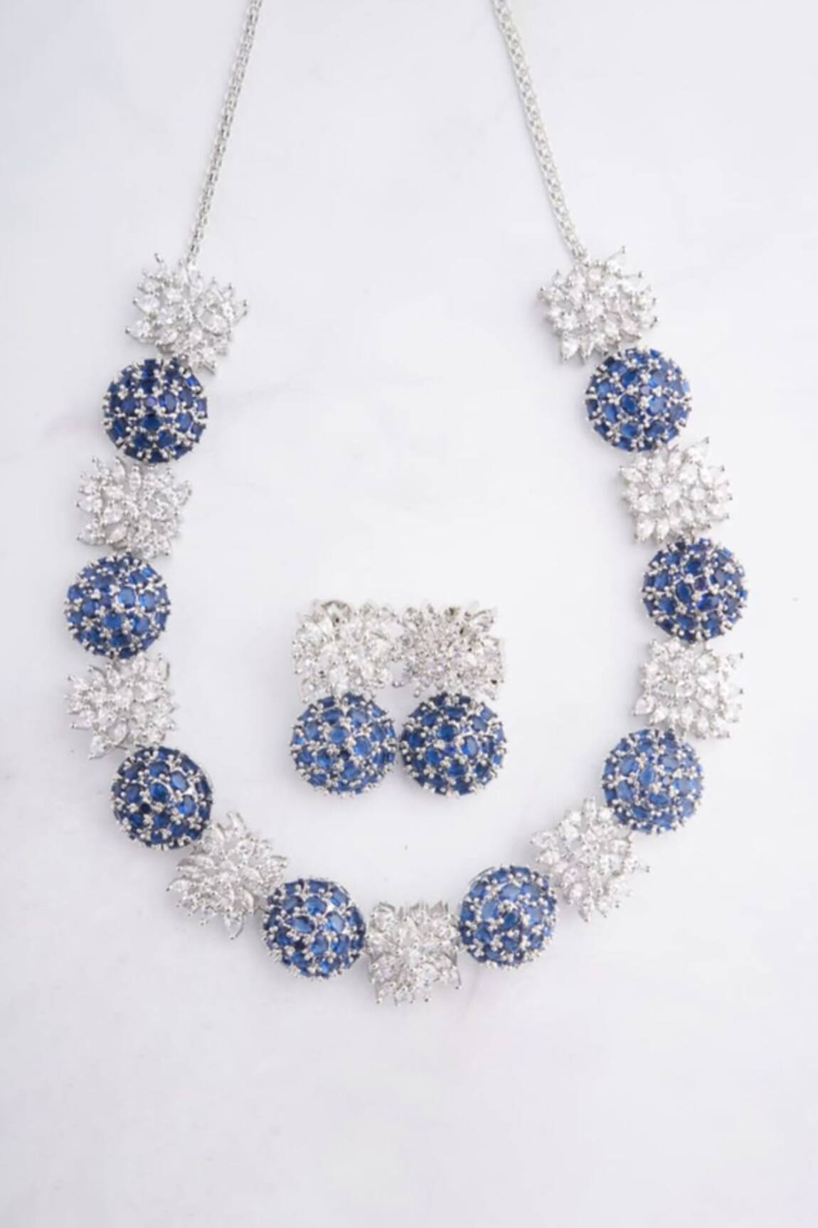 Cubic zirconia wedding bride flower jewelry set Women's cubic zirconia  necklace earrings Dubai Nigeria crystal necklace set
