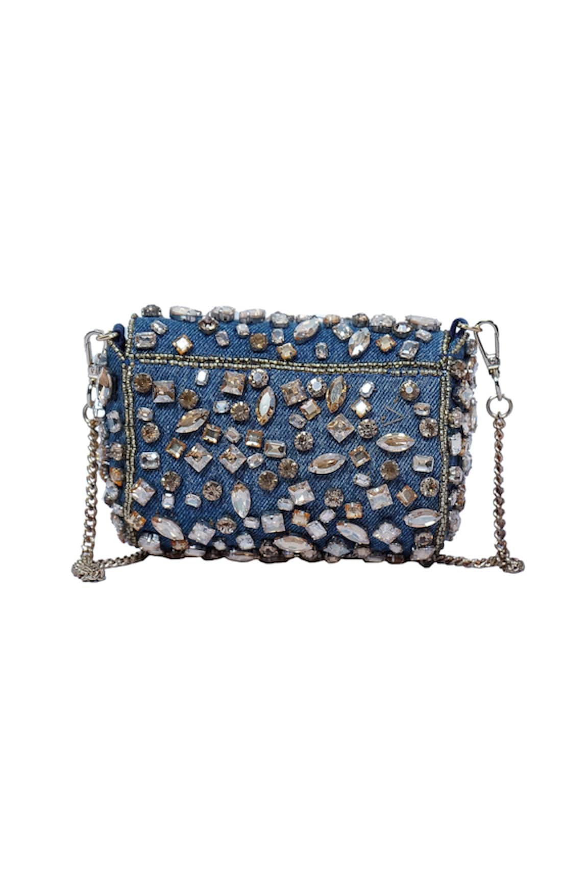 VALENTINO Rockstud Denim Crossbody Satchel Bag Blue