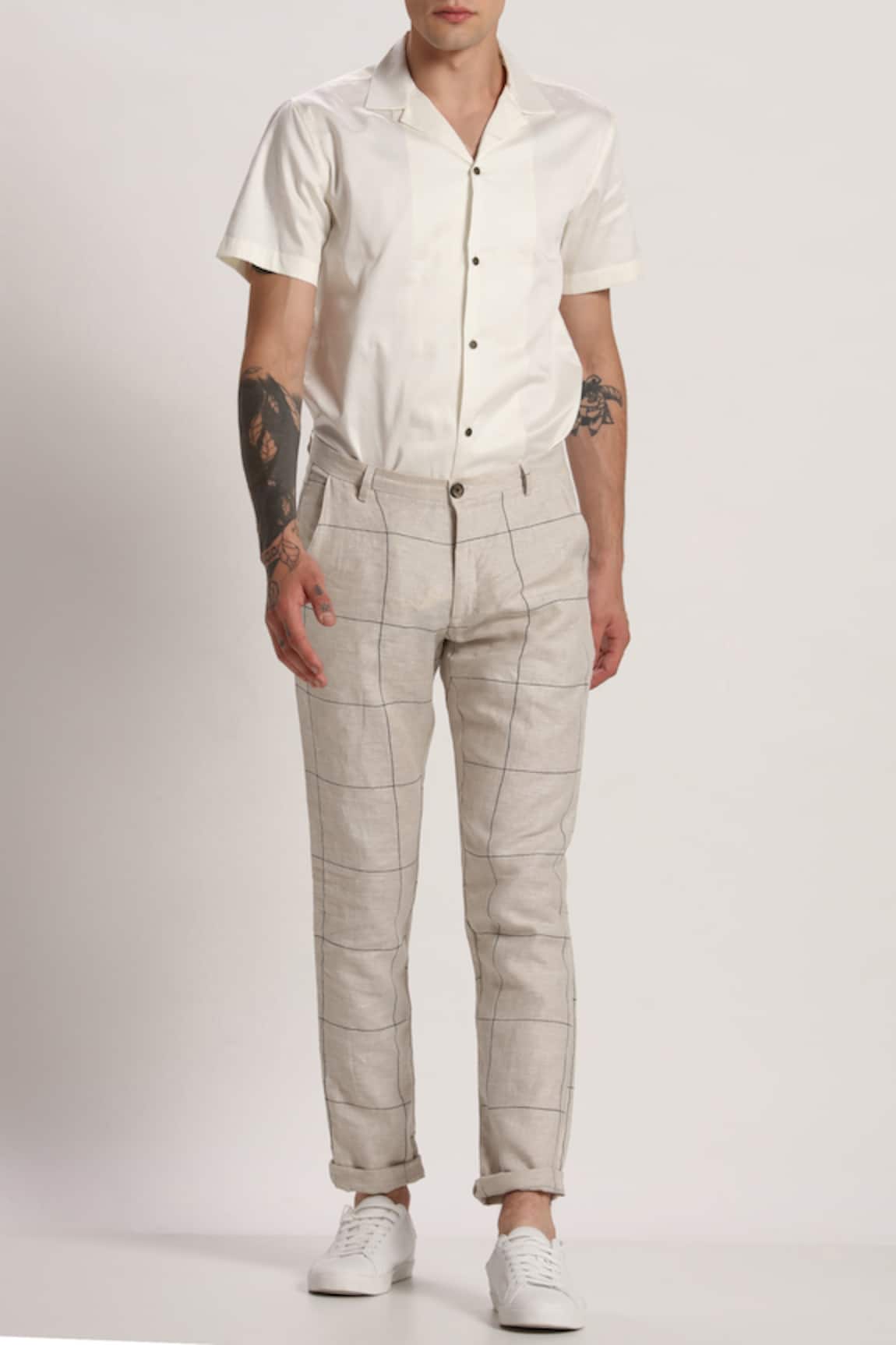 Mens regularfit cotton and linen blend trousers Off White La Martina   Shop Online
