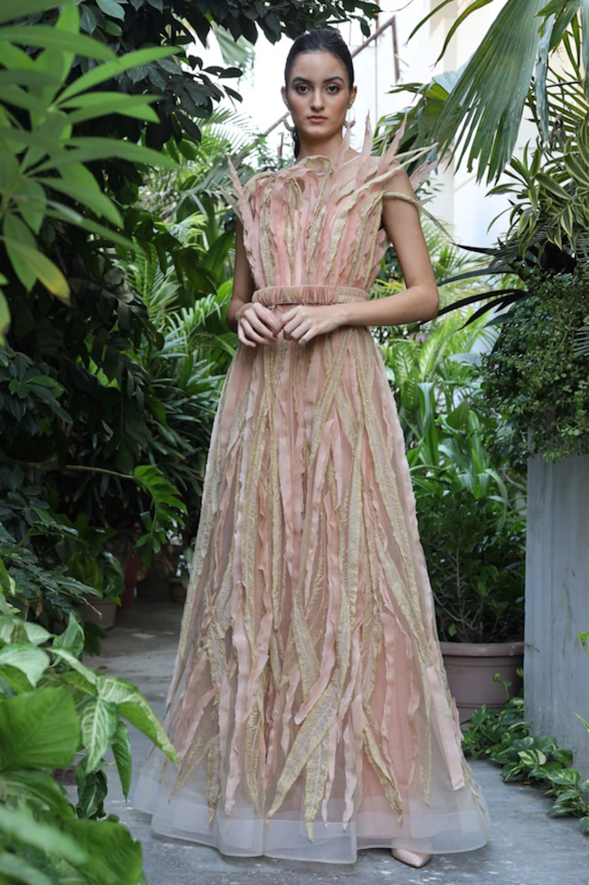 Geisha Designs Embroidered Gown with Belt