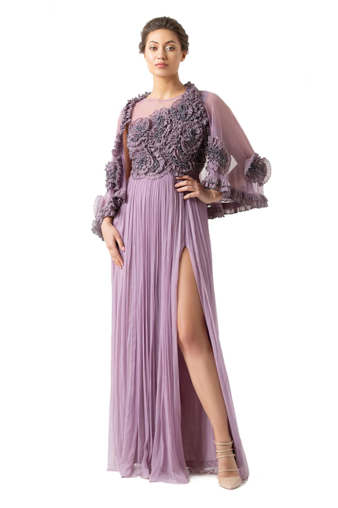 Geisha Designs Embroidered Gown with Cape