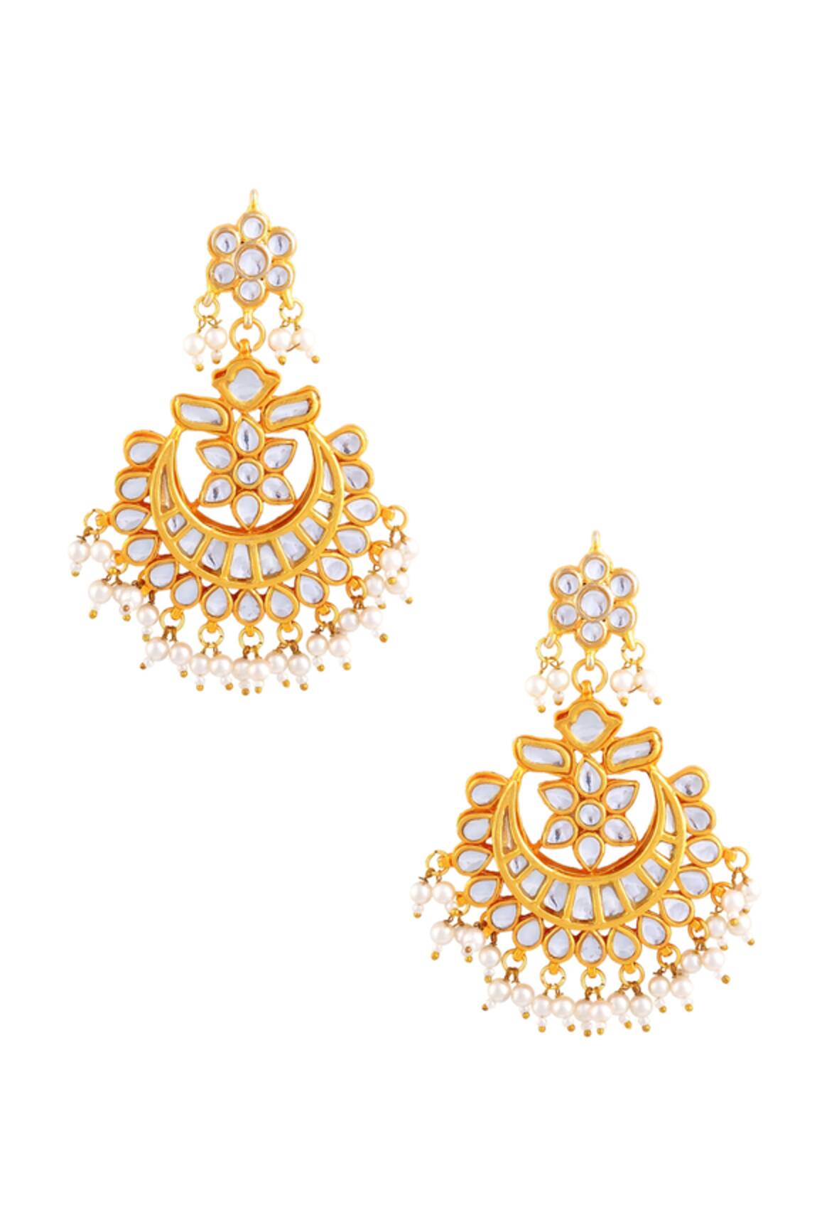 Posh By Rathore Gold Kundan Pearl Work Earrings