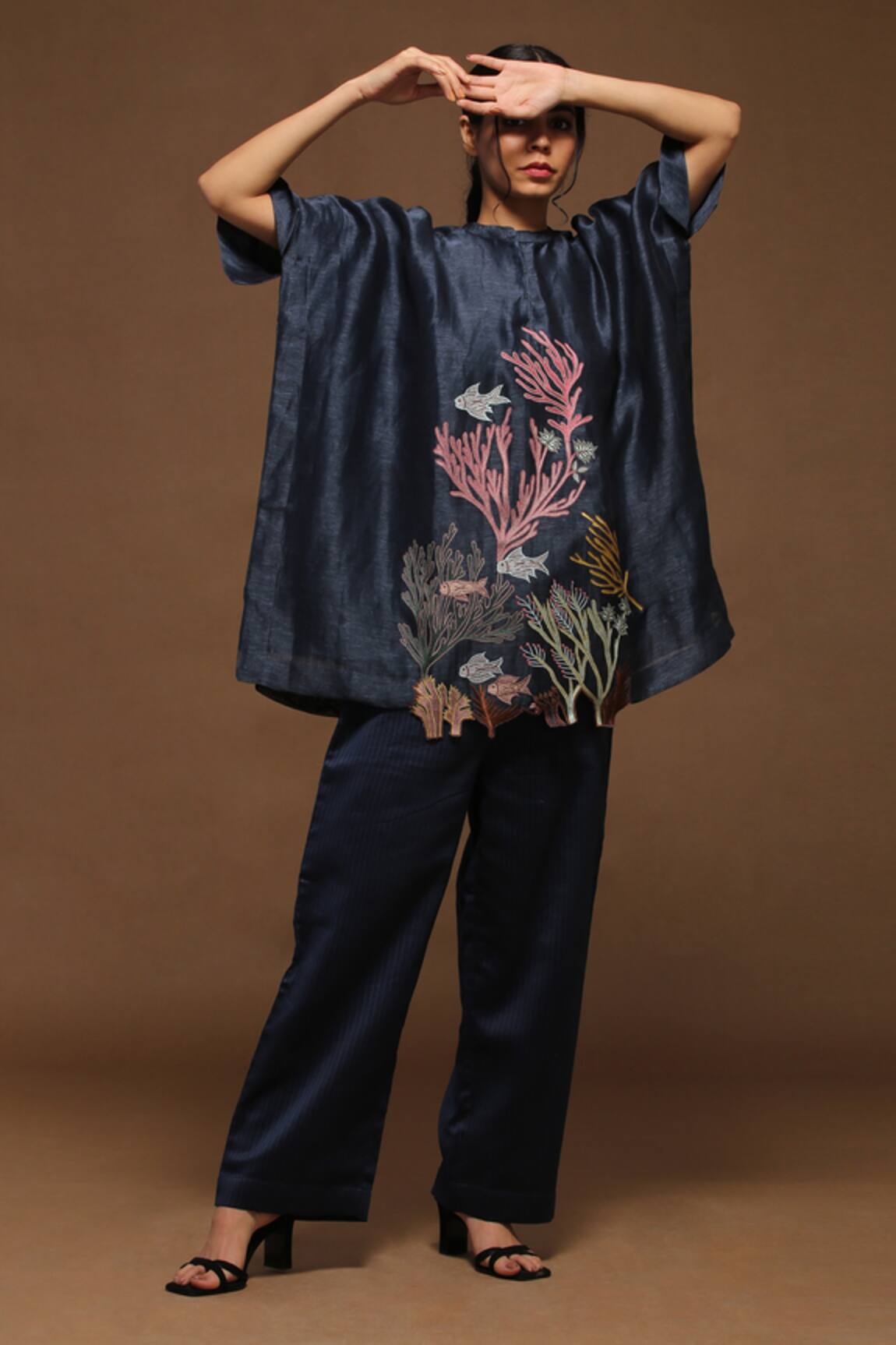 Oja Linen Silk Kaftan Tunic & Pant Set 