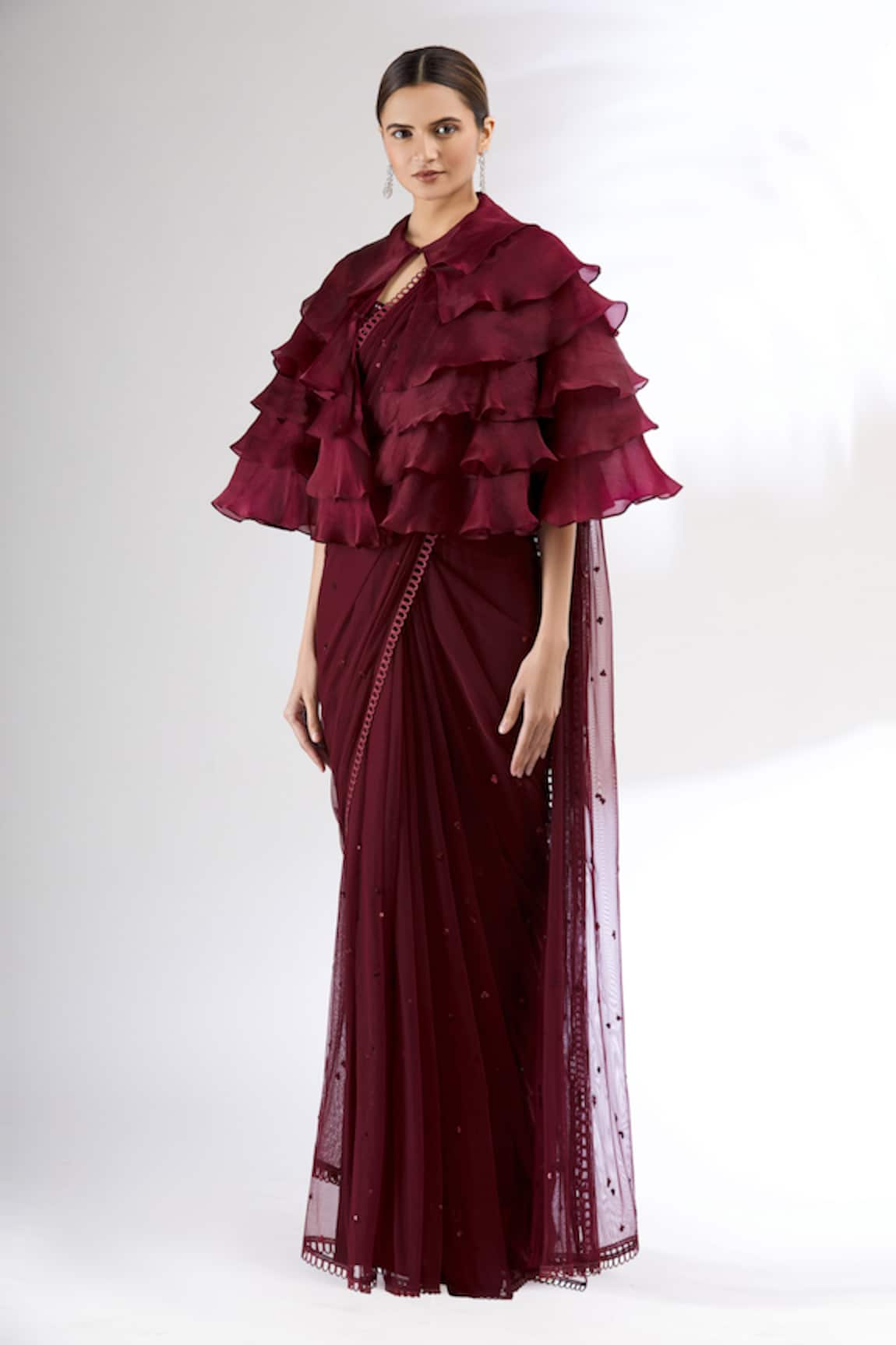 Mani Bhatia Embroidered Organza Saree Set with Cape