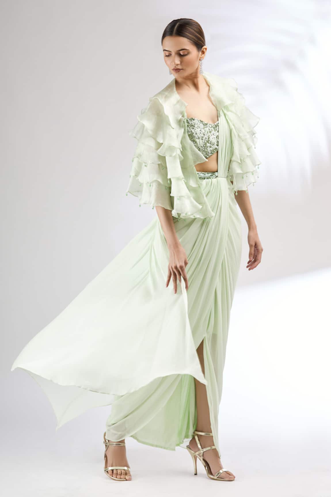 Mani Bhatia Pre-Draped Organza Saree & Cape