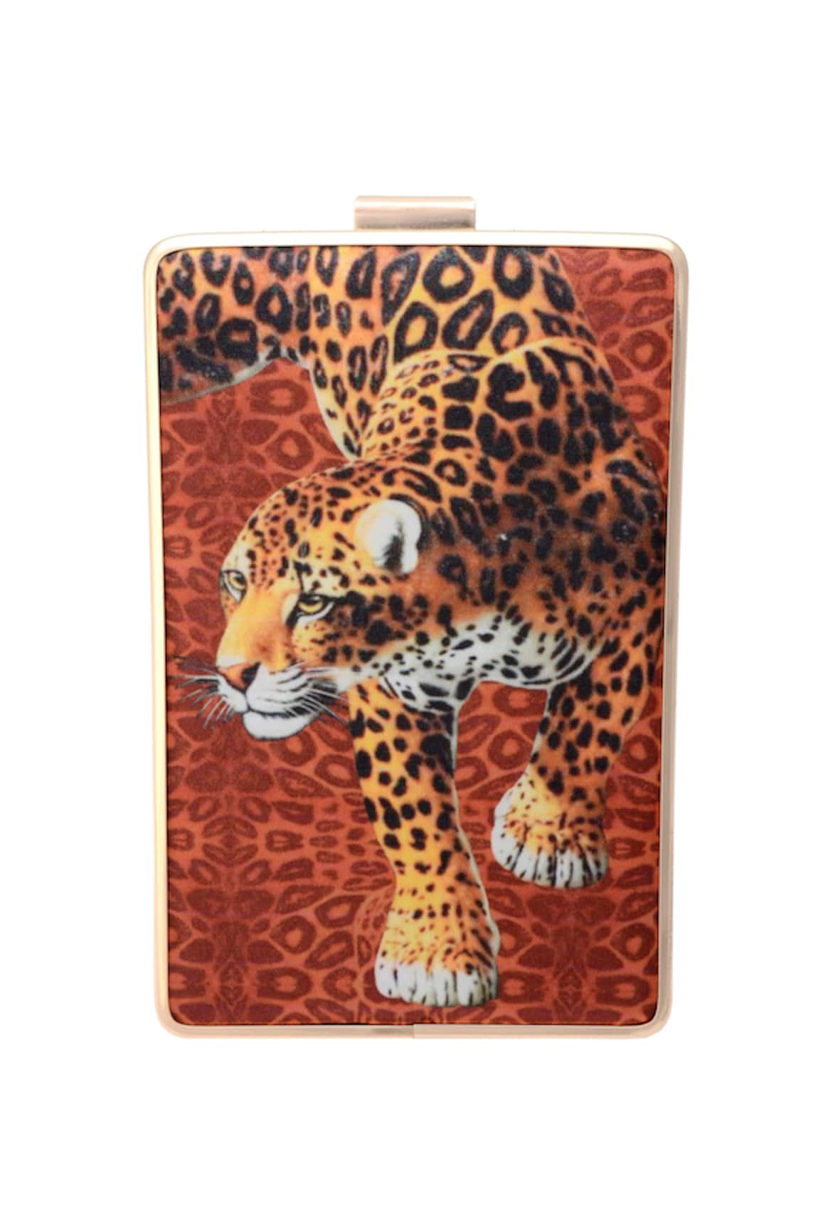 Puneet Gupta Tiger Print Clutch with Gold Chain 