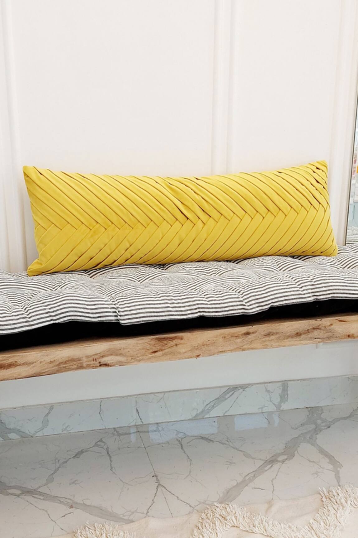 Throwpillow - Yellow Blend Of Cotton And Polyester Pleated Long Cushion  Cover