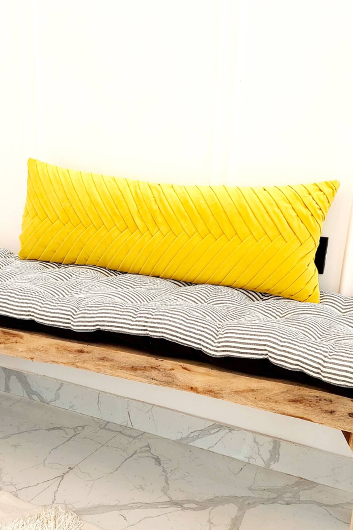 Throwpillow - Yellow Blend Of Cotton And Polyester Pleated Long Cushion  Cover