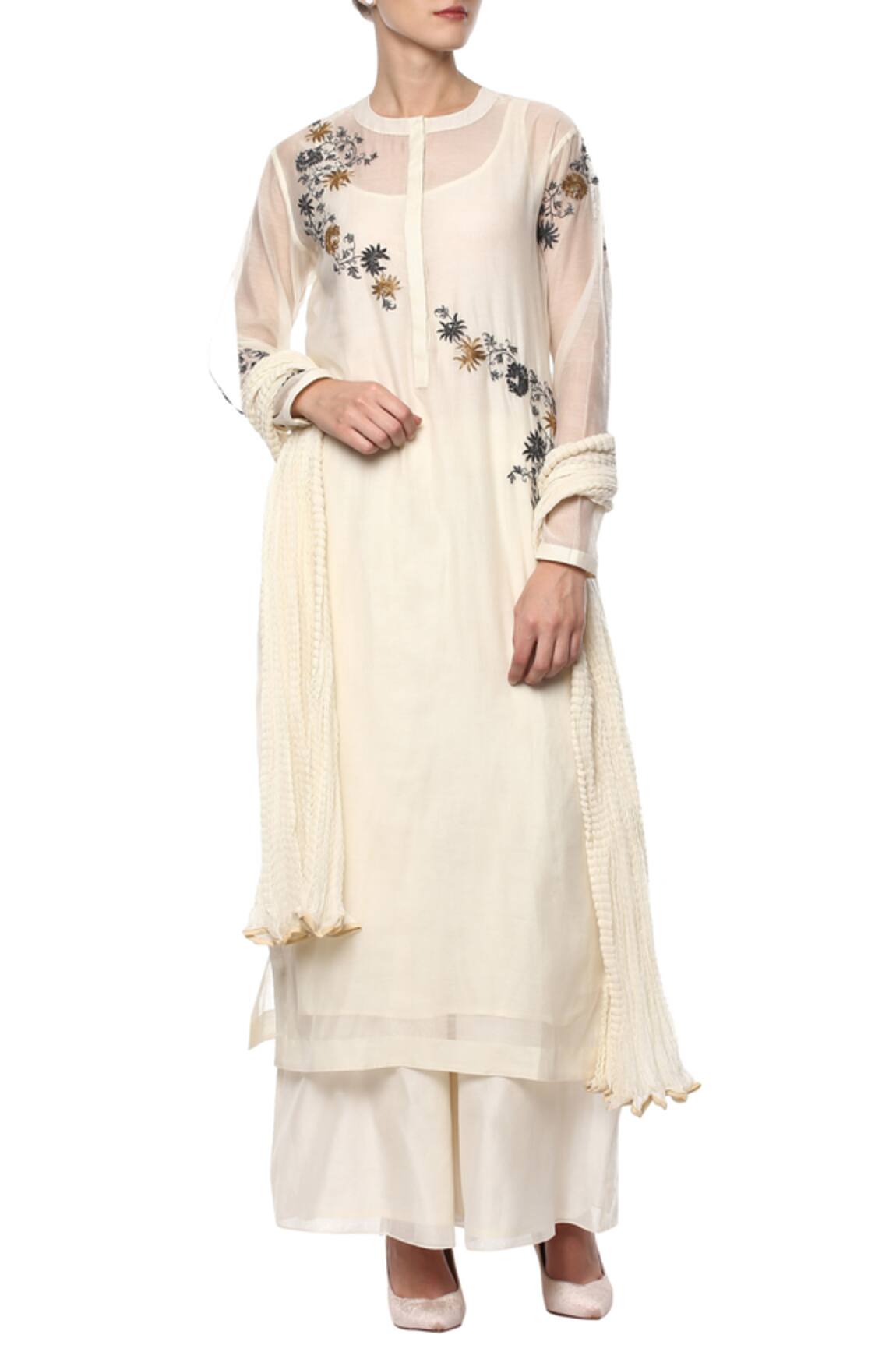 Joy Mitra Cream embroidered kurta set