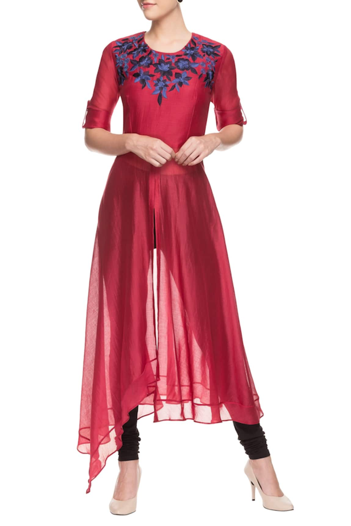 Swapan & Seema Maroon embroidered kurta