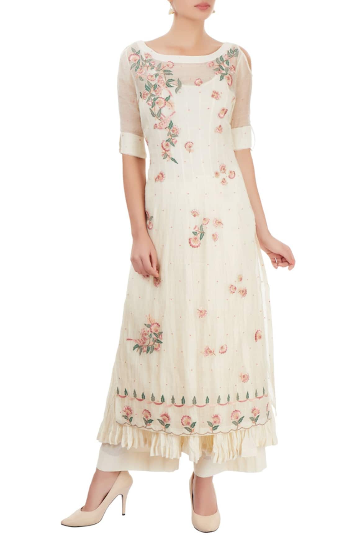 Prama By Pratima Pandey White thread embroidered palazzo set