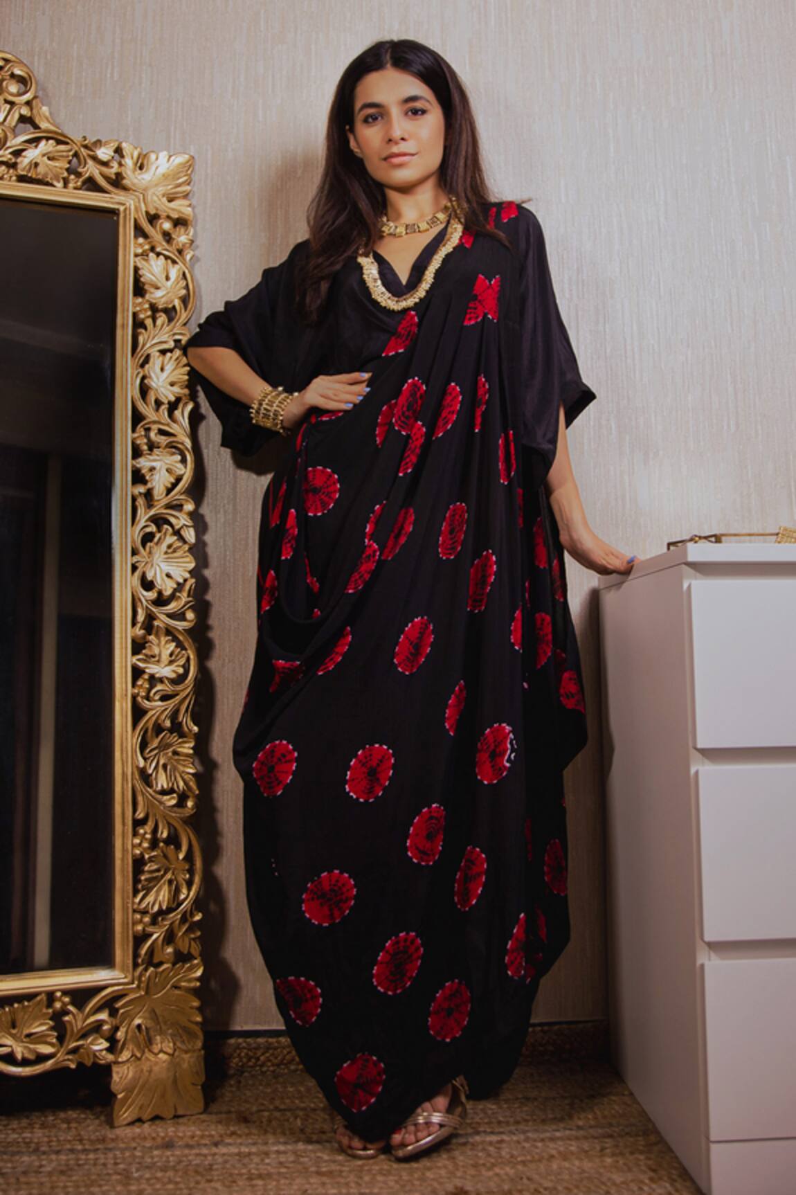 Nupur Kanoi Shibori Print Dhoti Saree with Blouse 