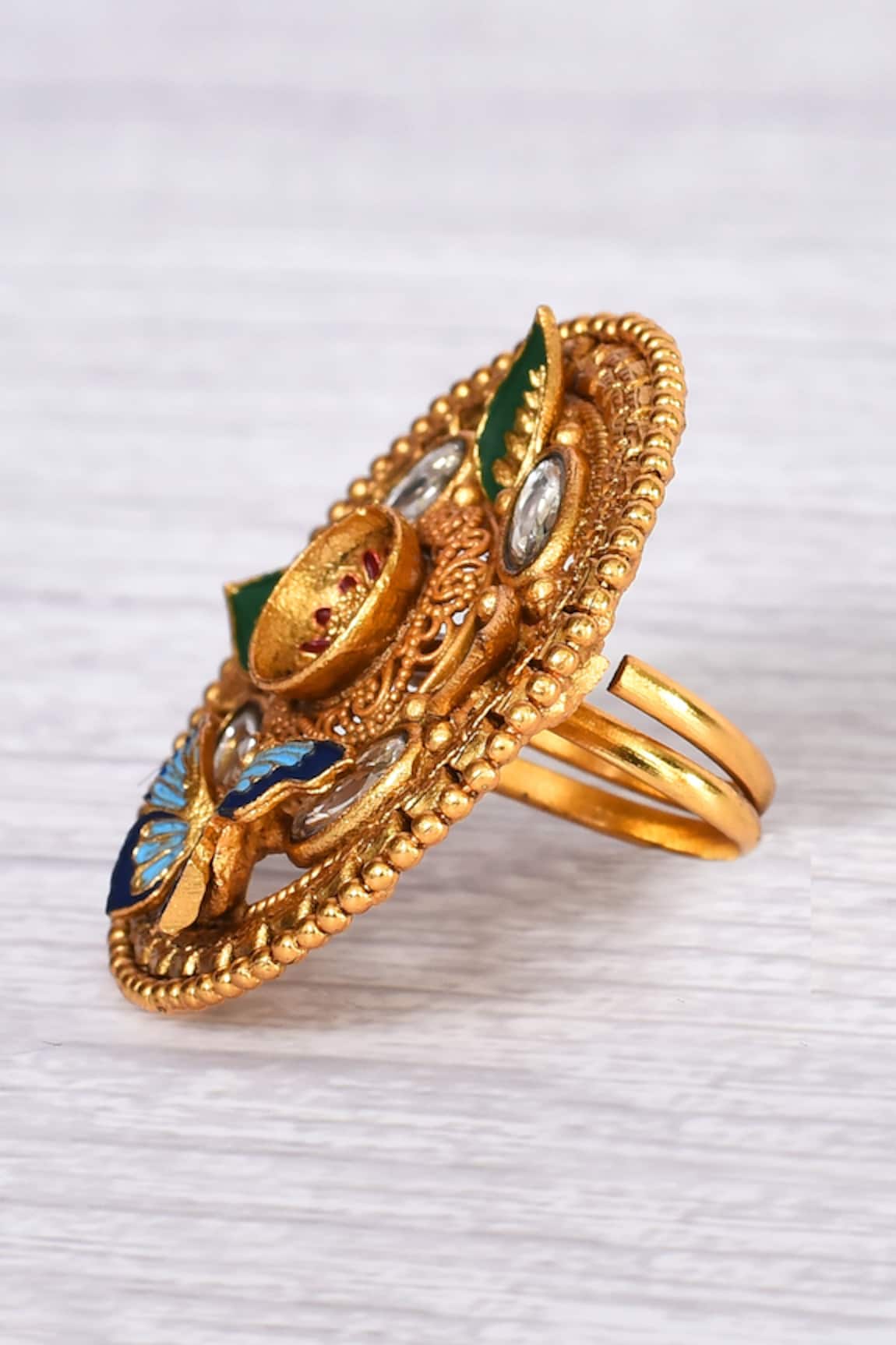 Gold Finish Meenakari Ring In Sterling Silver Design by Zeeya Luxury  Jewellery at Pernia's Pop Up Shop 2024