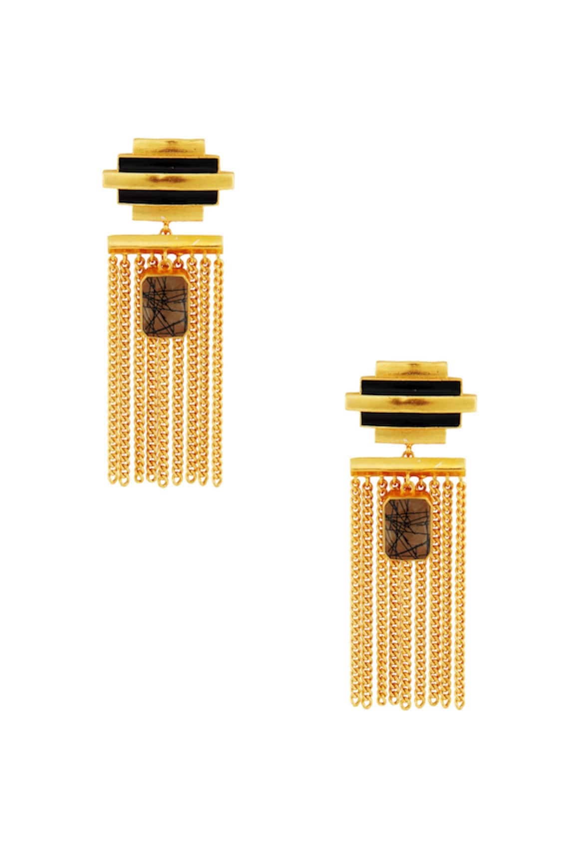 Masaya Jewellery Stone Embedded Chain Earrings 