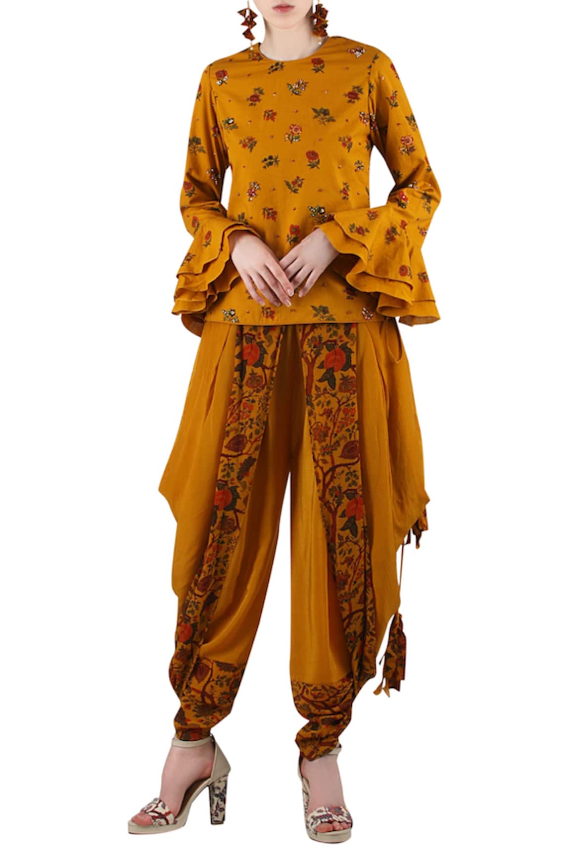 Nikasha Mustard yellow printed pant set 