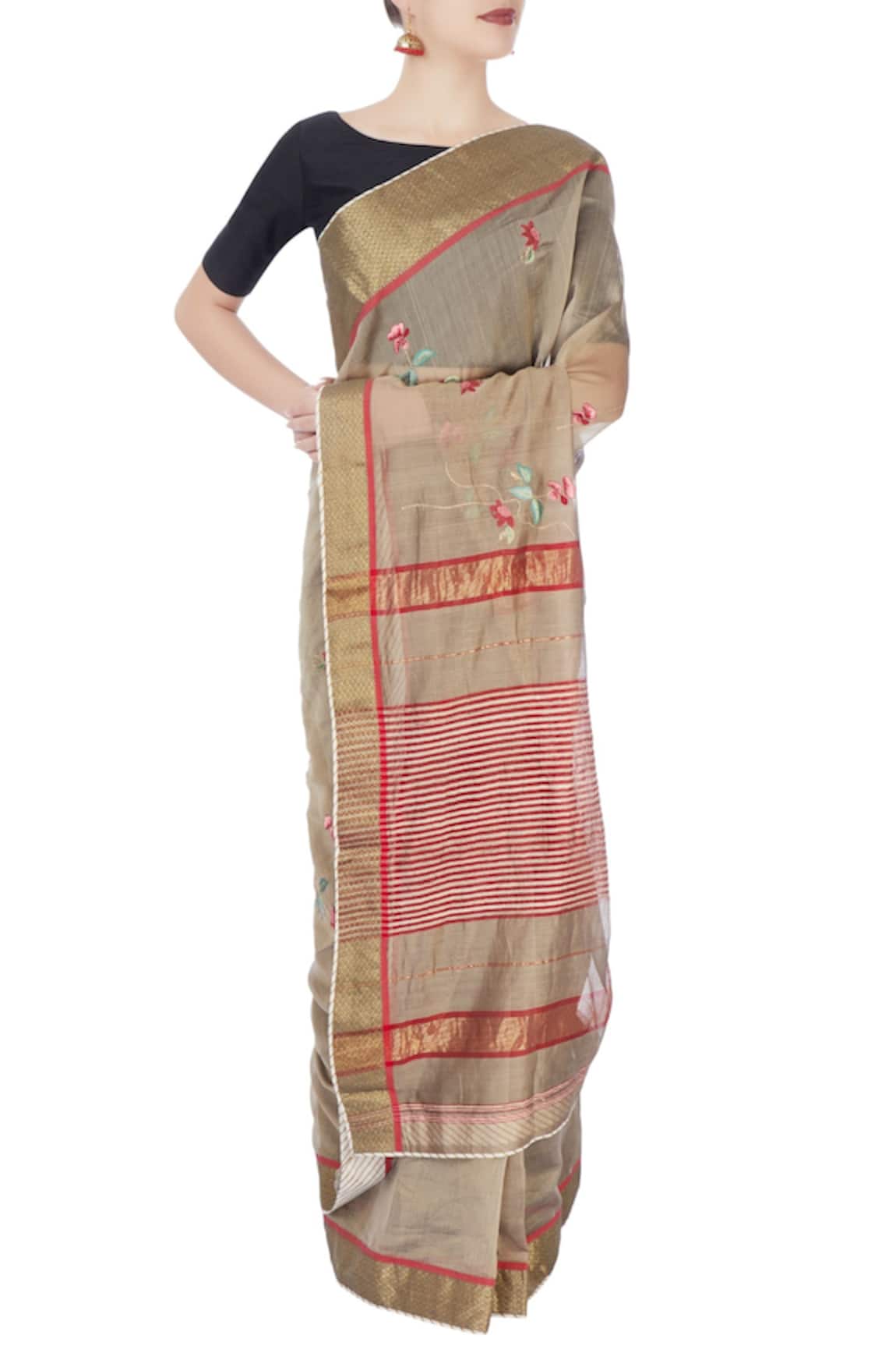 Prama By Pratima Pandey Floral Printed & Striped Saree